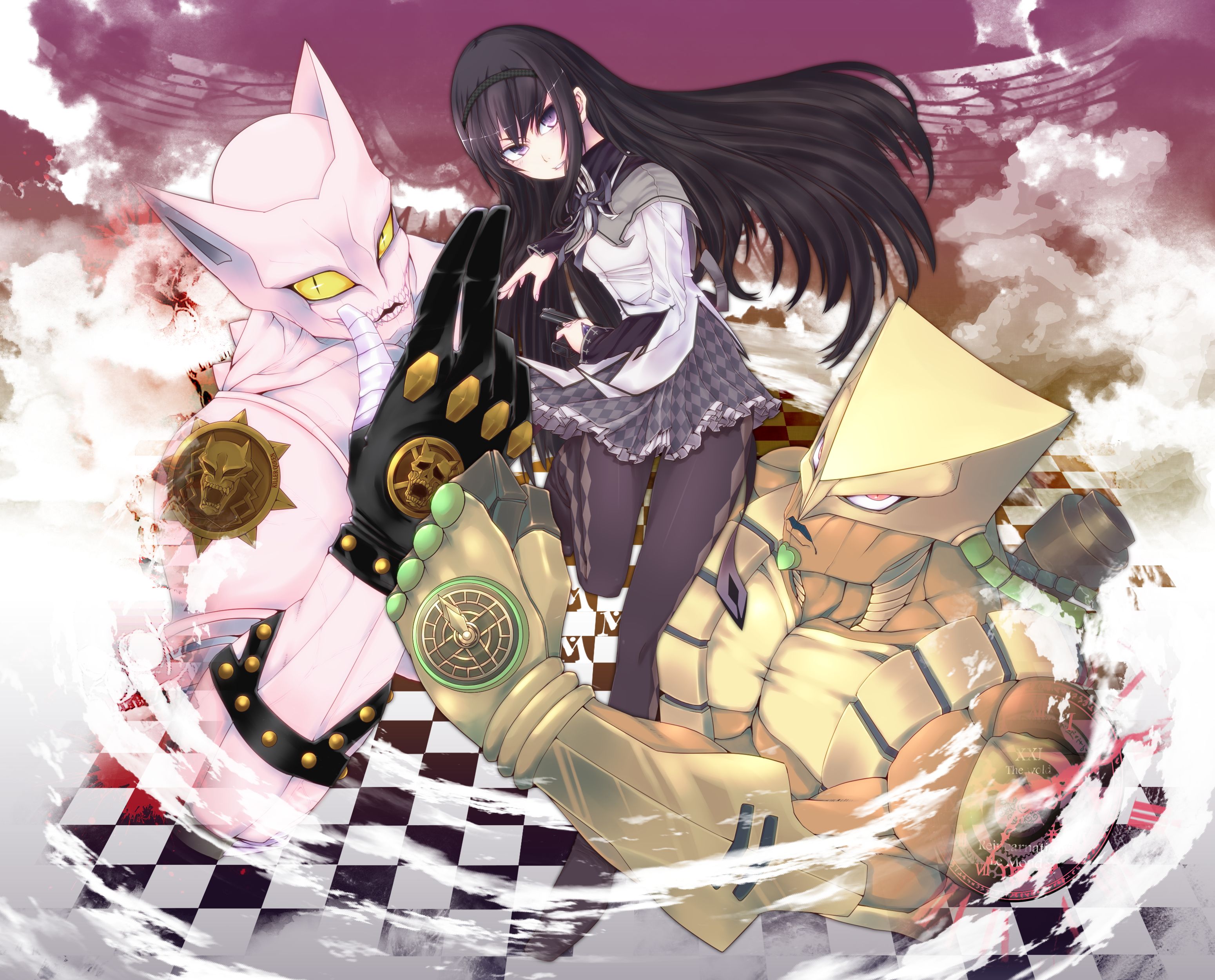 Free download wallpaper Anime, Crossover, Puella Magi Madoka Magica, Homura Akemi, Jojo's Bizarre Adventure on your PC desktop
