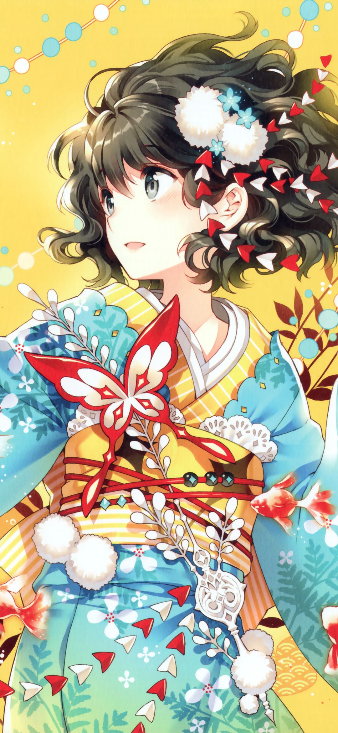 Download mobile wallpaper Anime, Butterfly, Kimono, Original, Blush, Black Hair, Short Hair, Yukata for free.