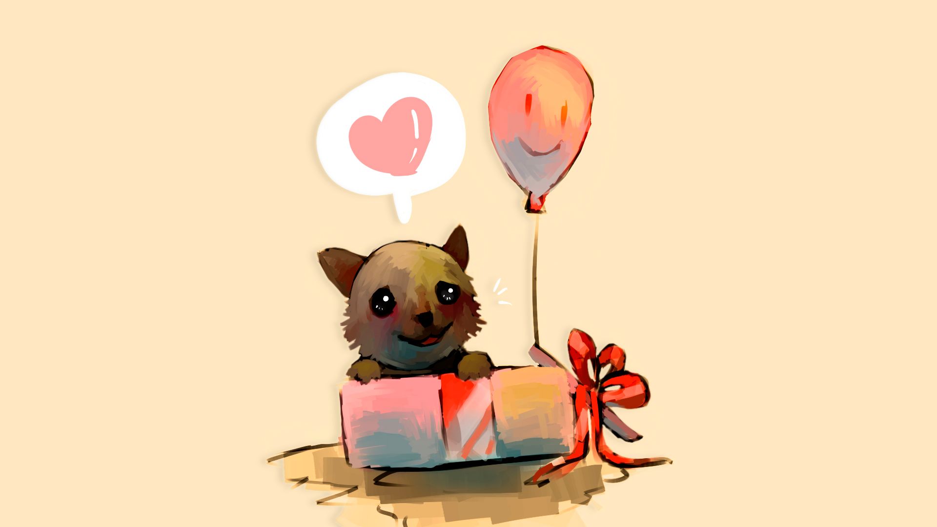 Download mobile wallpaper Gift, Balloon, Birthday, Dog, Holiday, Heart, Cute for free.