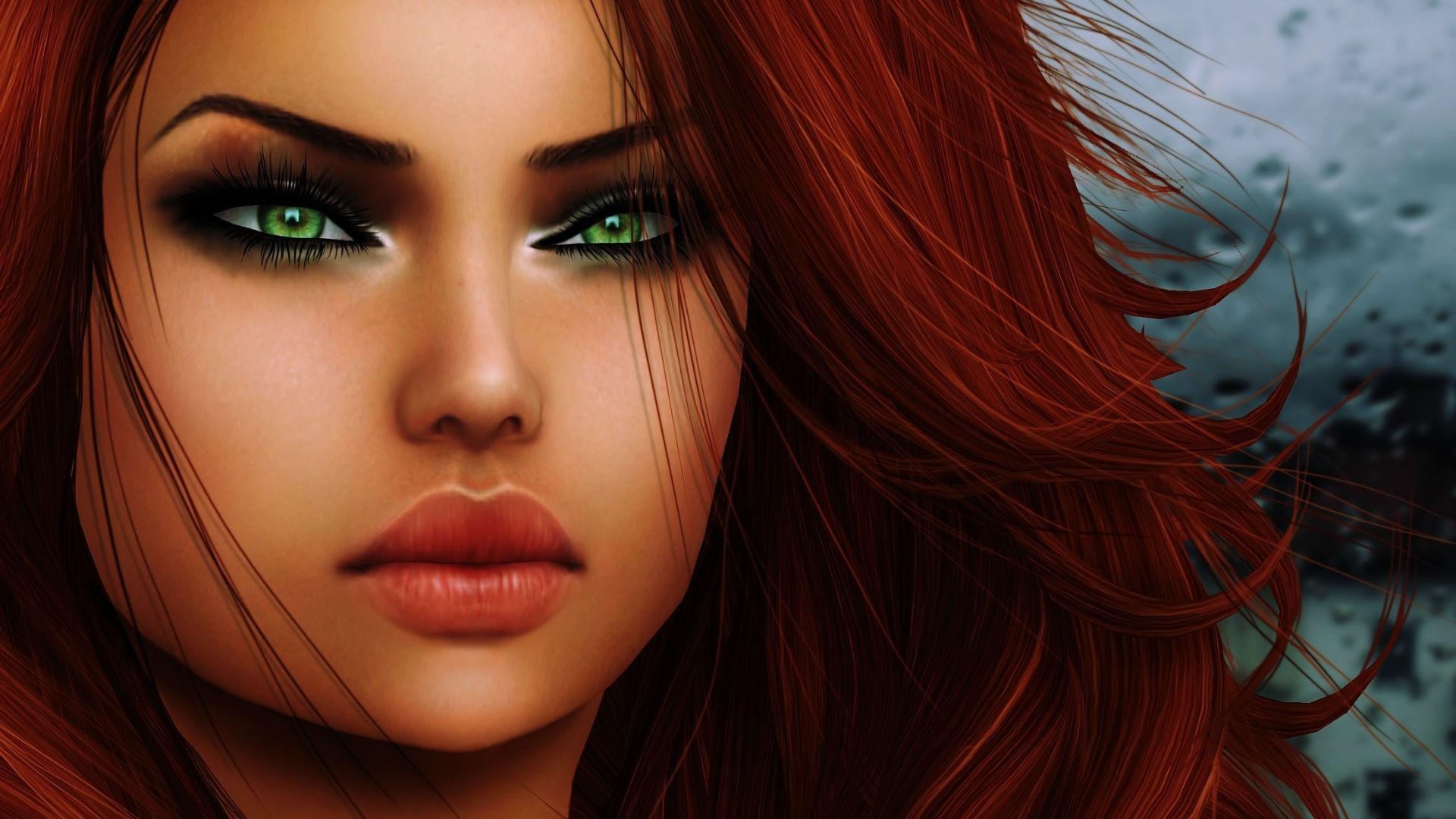 Download mobile wallpaper Fantasy, Face, Women, Green Eyes, Red Hair for free.