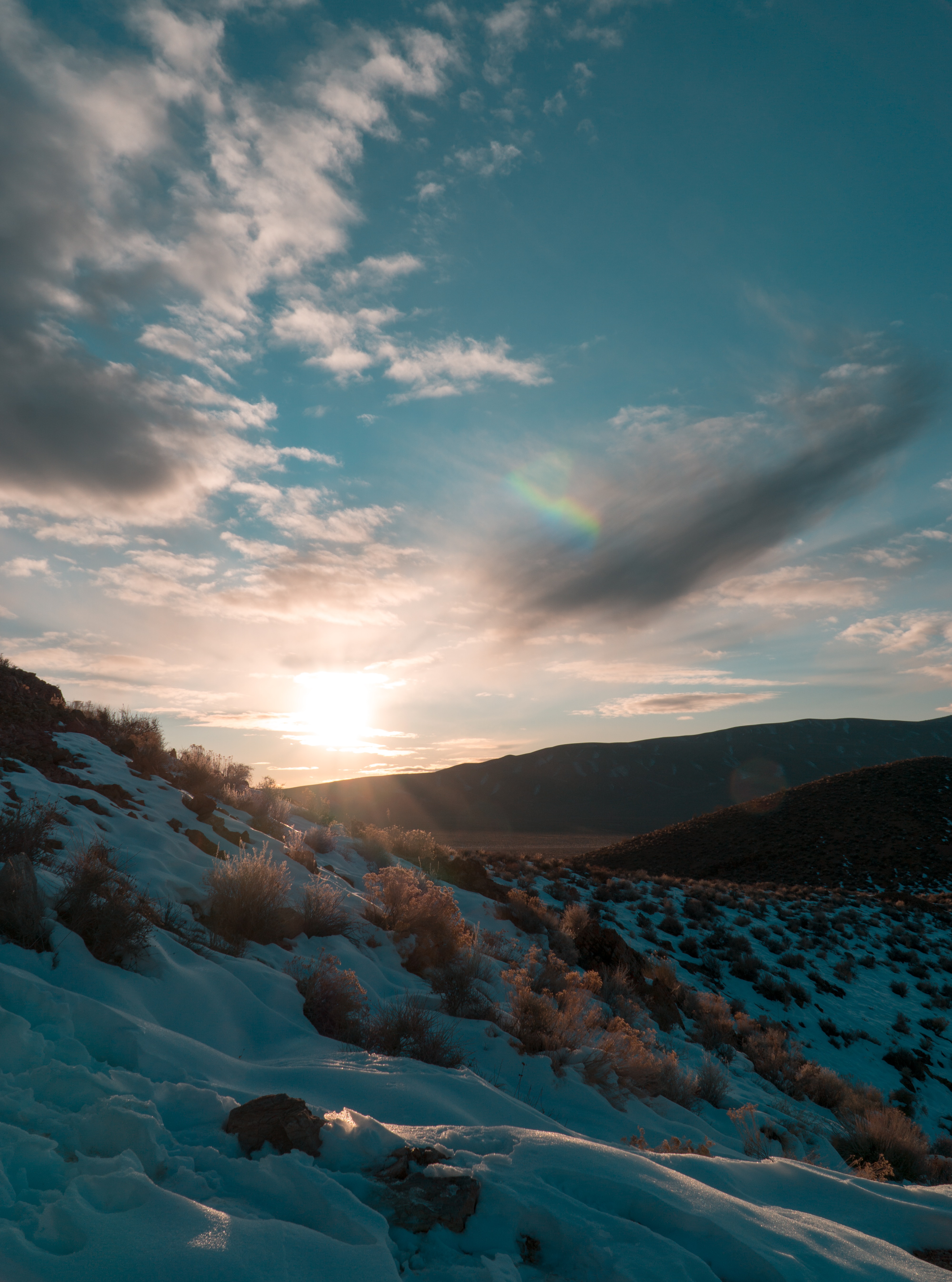 Download mobile wallpaper Winter, Snow, Nature, Hills, Sunset, Landscape for free.