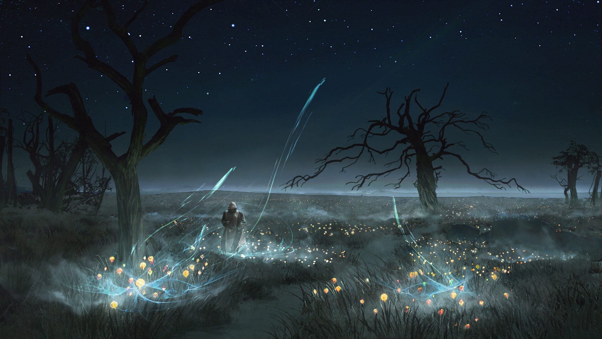 Free download wallpaper Landscape, Fantasy, Night, Tree on your PC desktop
