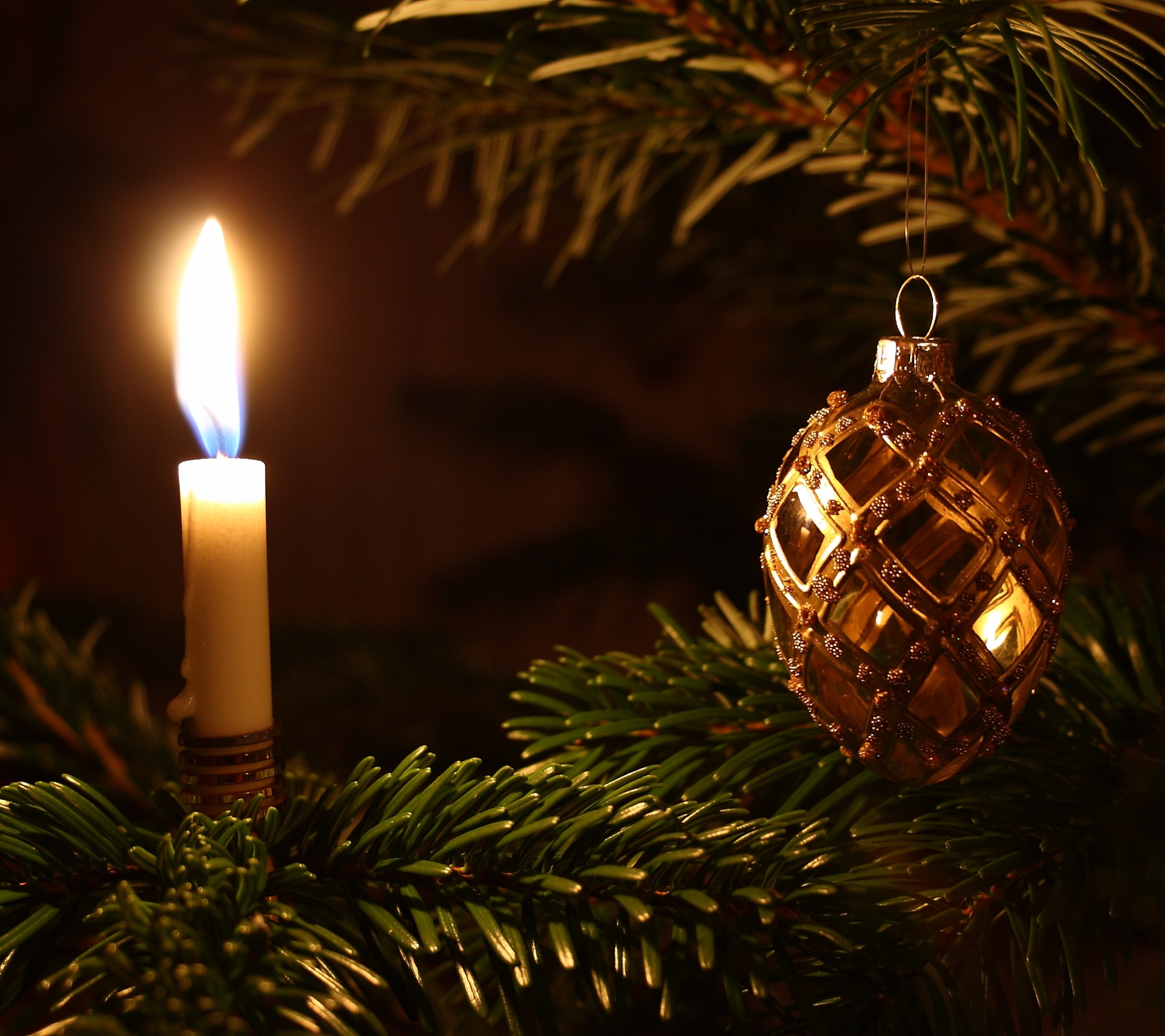 Download mobile wallpaper Flame, Christmas, Holiday, Candle, Christmas Ornaments for free.