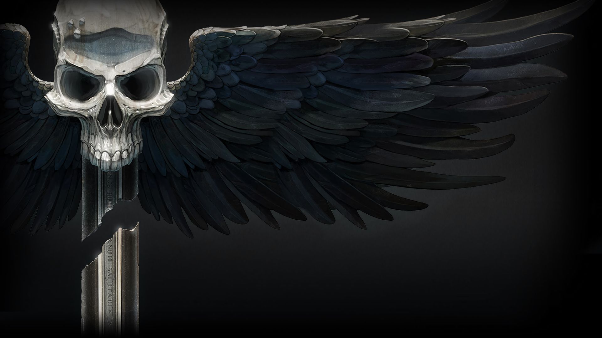 Download mobile wallpaper Dark, Wings, Skull for free.