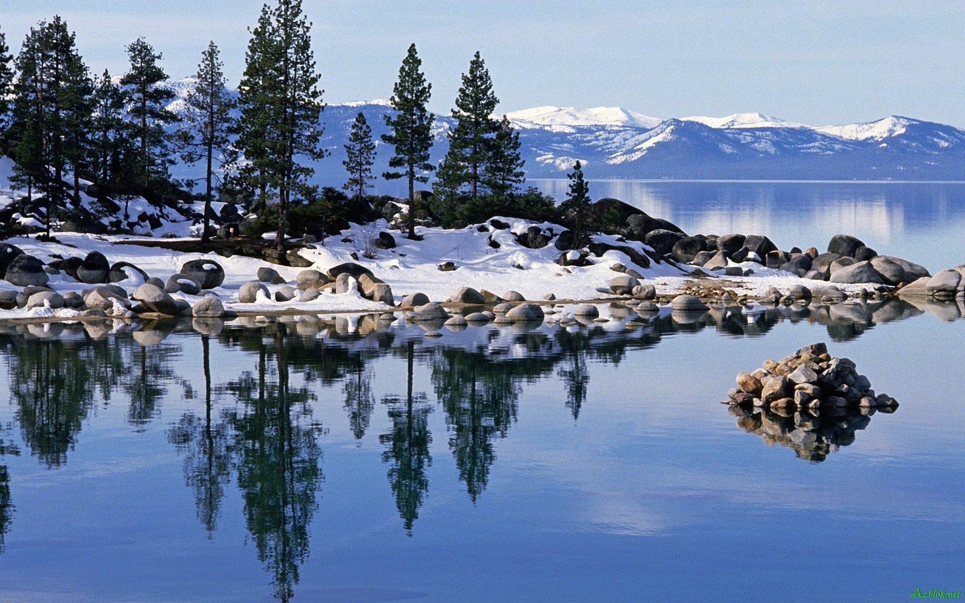 Free download wallpaper Landscape, Winter, Trees, Mountains, Lakes on your PC desktop