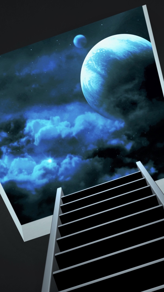 artistic, space, ladder, planet, cloud, sky Full HD