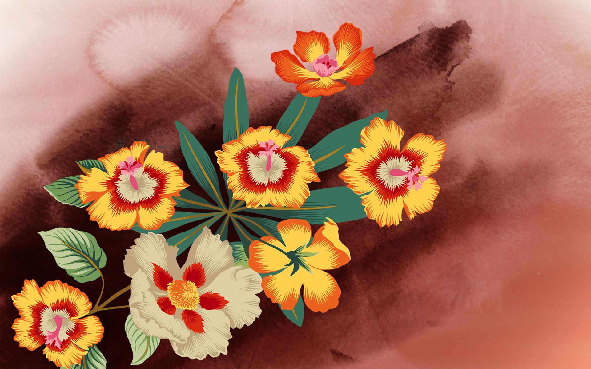 Handy-Wallpaper Blumen, Blume, Blatt, Künstlerisch, Orange Farbe) kostenlos herunterladen.