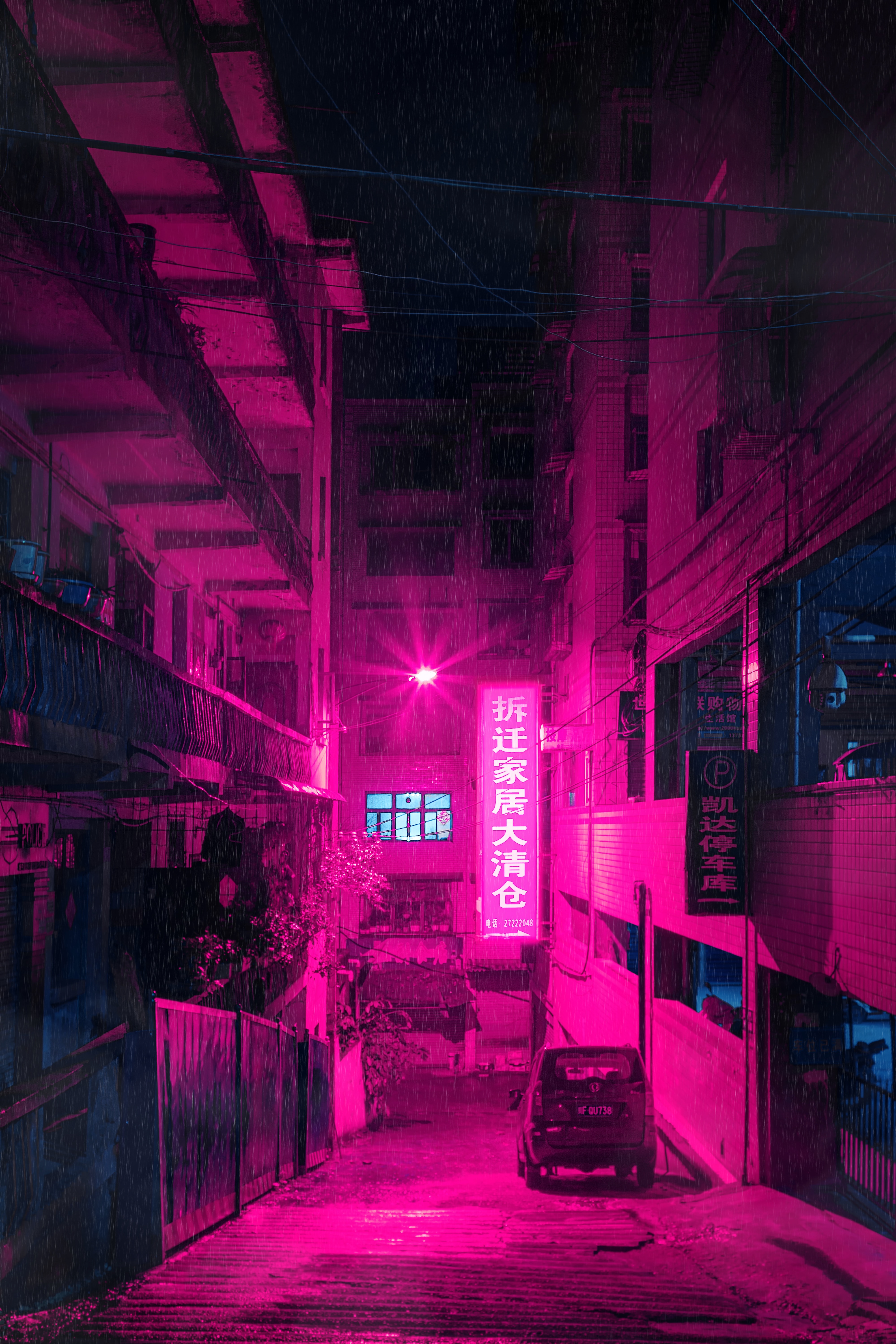 Download PC Wallpaper neon, cities, street, rain, night, shine, light
