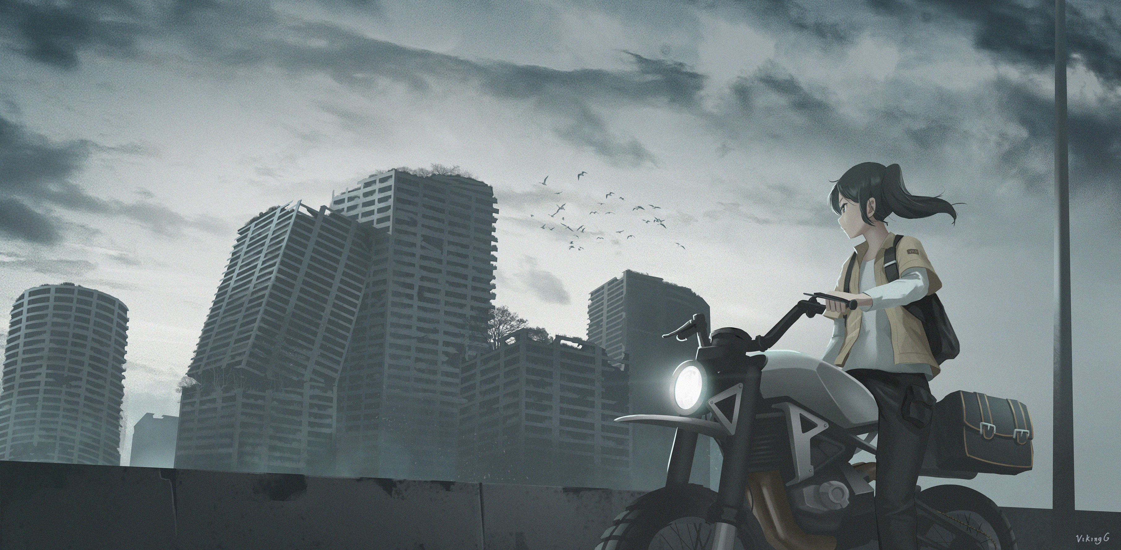 anime, original, motocycle, post apocalyptic 5K