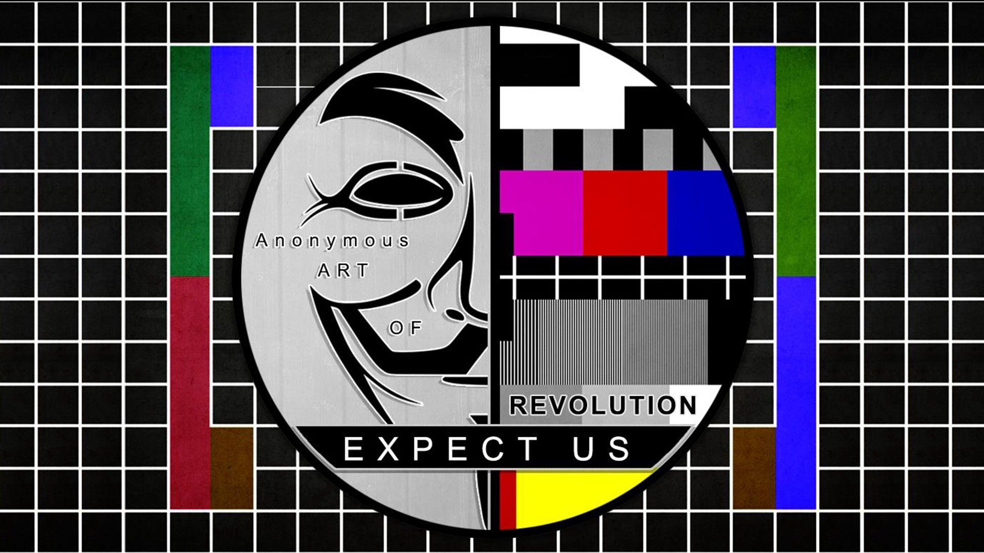 85581 скачать картинку маска, анонимус, телевидение, арт, схема - обои и заставки бесплатно