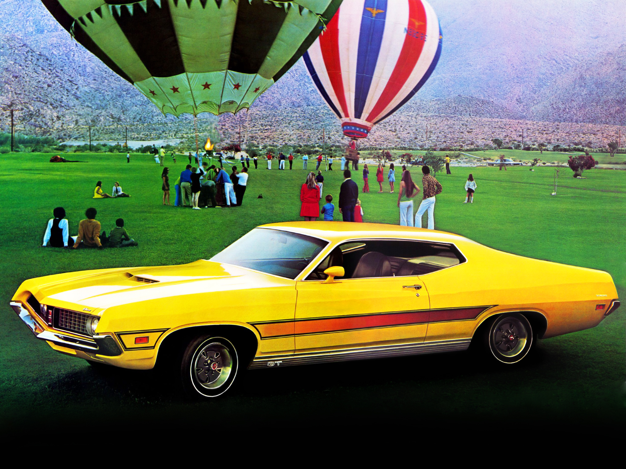 vehicles, ford, balloon, ford torino cobra, people