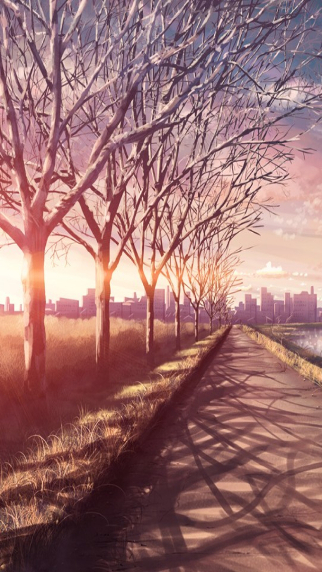 Handy-Wallpaper Landschaft, Baum, Sonnenuntergang, Animes, River kostenlos herunterladen.