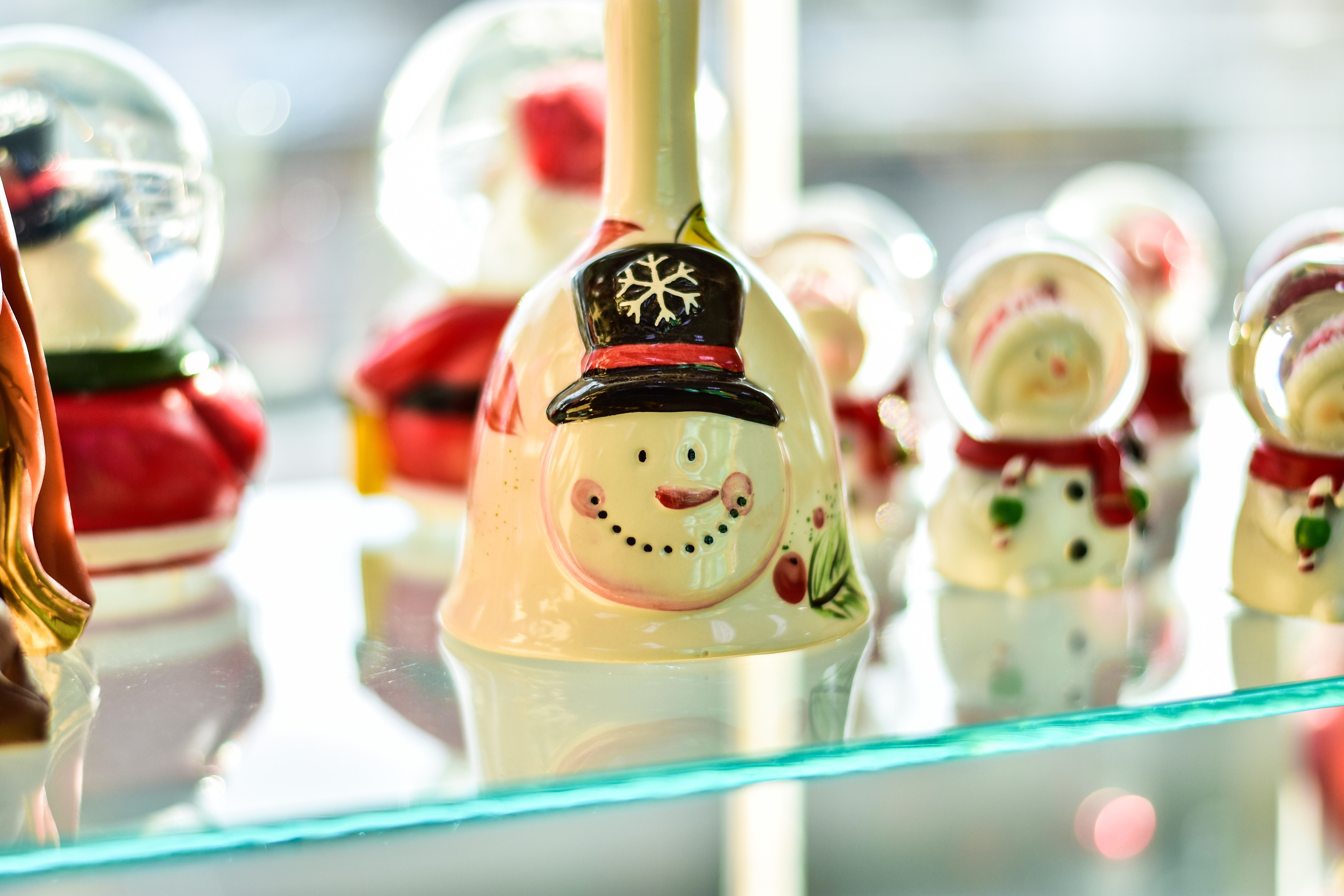 Download mobile wallpaper Snowman, Christmas, Holiday, Figurine, Bell, Christmas Ornaments for free.