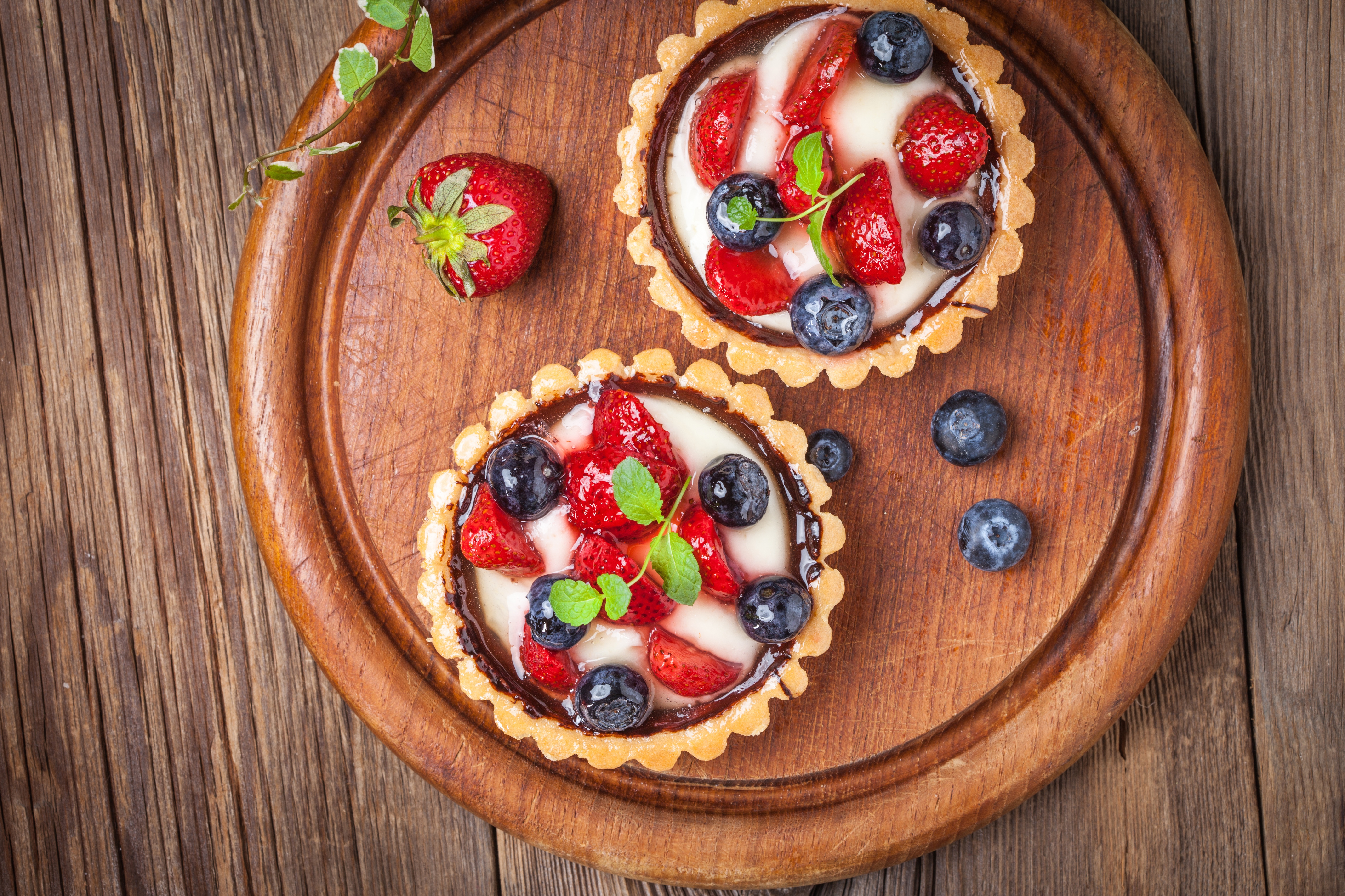 Download mobile wallpaper Food, Strawberry, Dessert, Blueberry, Still Life, Berry, Fruit, Tart for free.