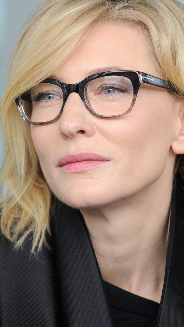Download mobile wallpaper Blonde, Glasses, Face, Blue Eyes, American, Celebrity, Actress, Cate Blanchett for free.