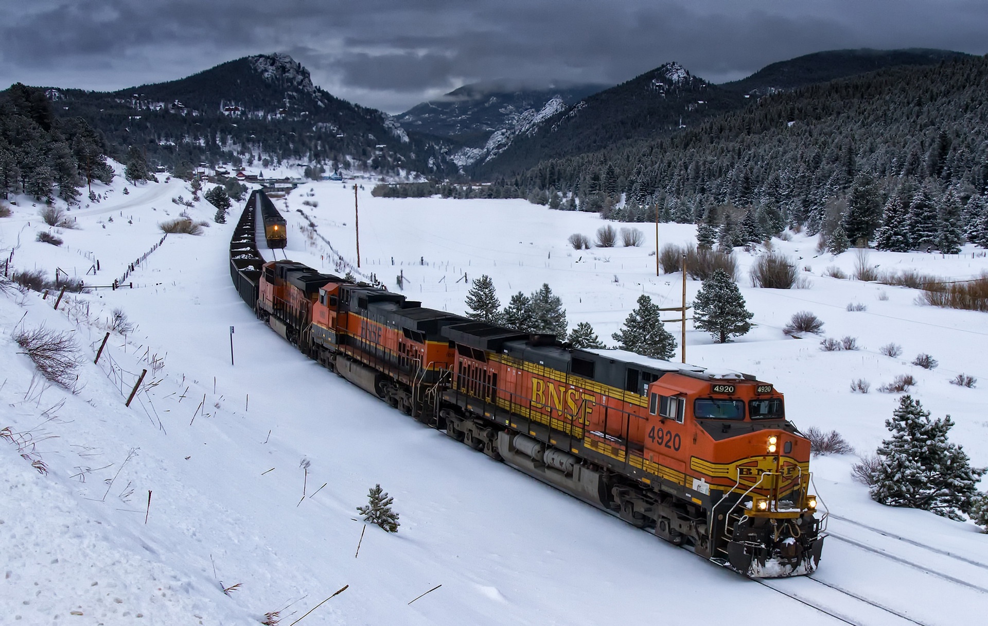Download mobile wallpaper Landscape, Winter, Snow, Mountain, Train, Vehicles for free.