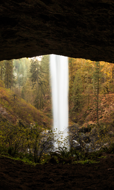 Handy-Wallpaper Natur, Wasserfälle, Wasserfall, Höhle, Erde/natur kostenlos herunterladen.