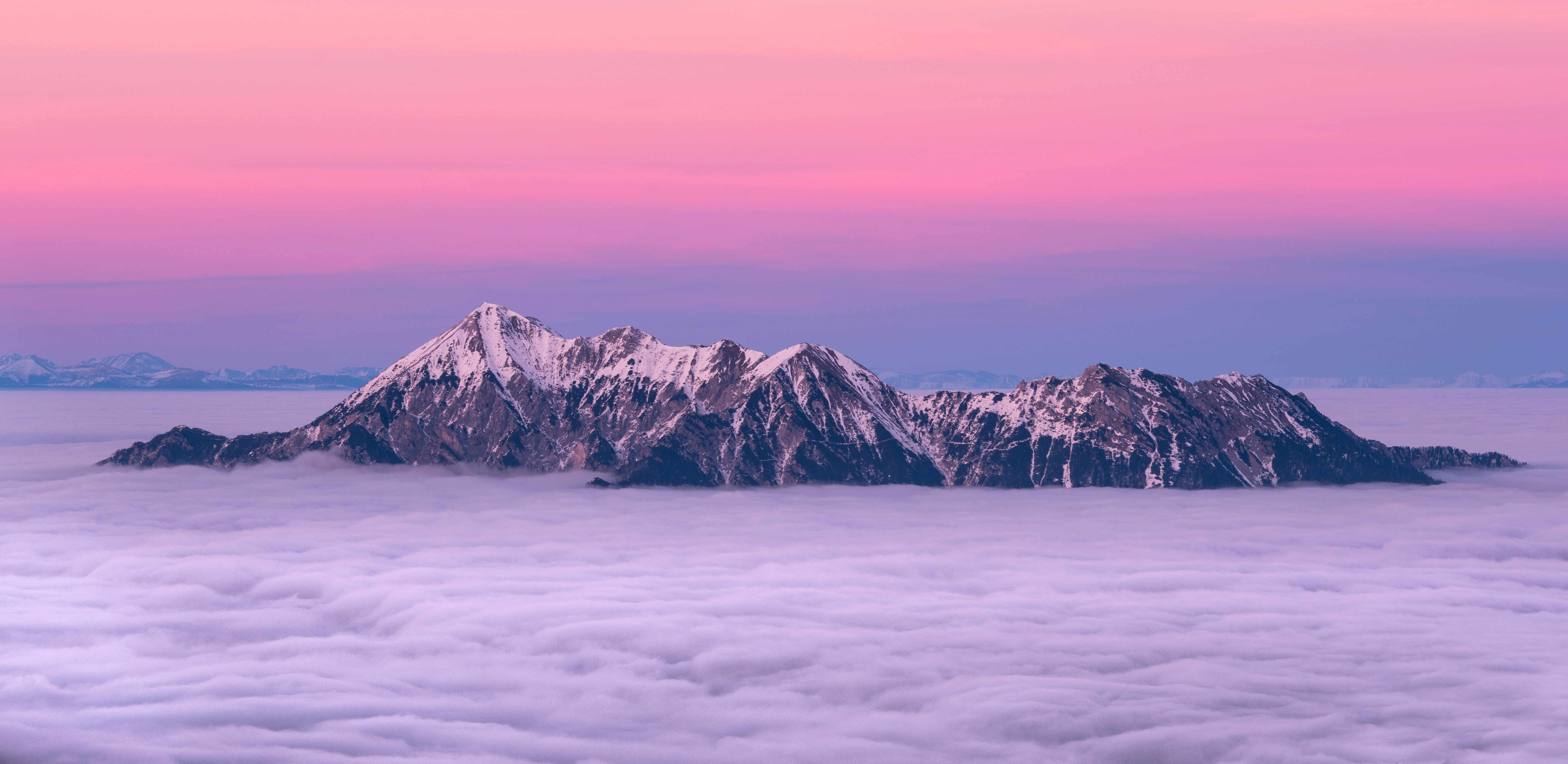 Download mobile wallpaper Vertex, Fog, Tops, Clouds, Mountains, Nature for free.