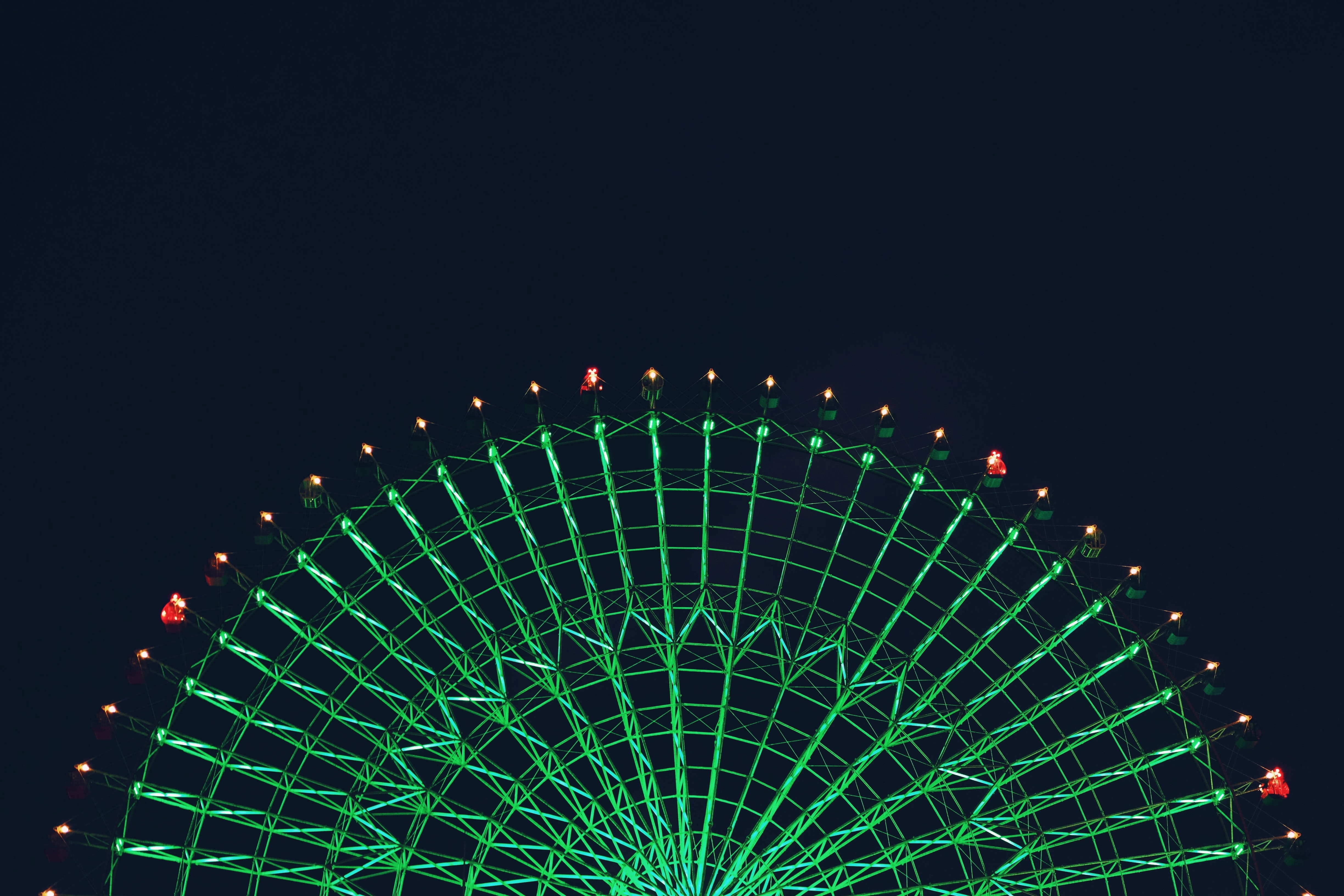 backlight, night, green, dark, illumination, ferris wheel, attraction