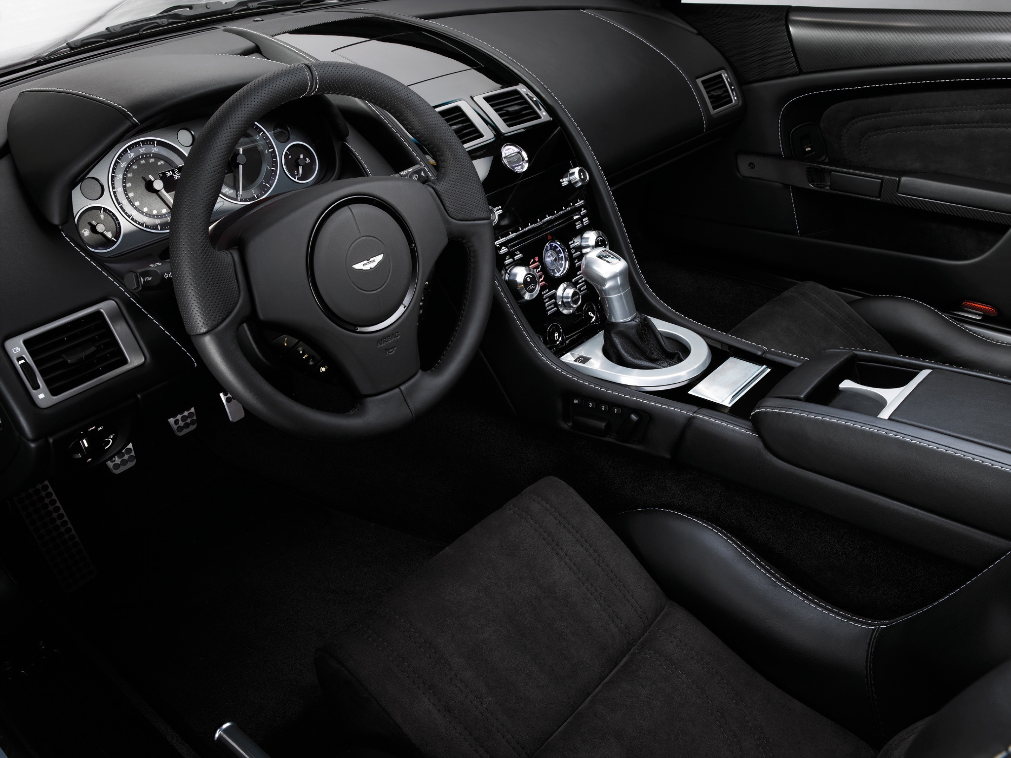 cars, salon, black, steering wheel, interior, aston martin, dbs, 2008, rudder, speedometer
