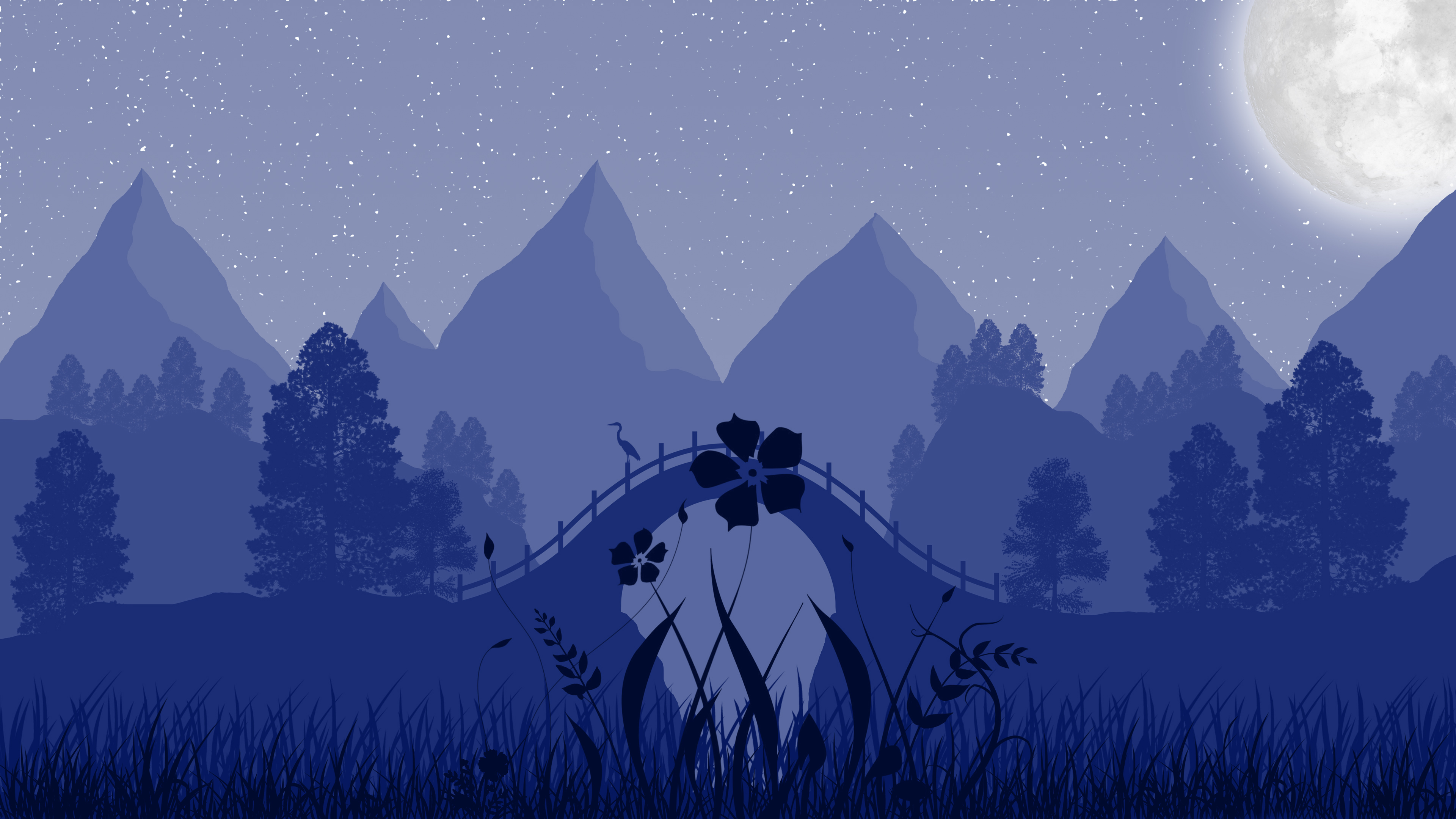 Free download wallpaper Landscape, Night, Moon, Mountain, Bridge, Artistic, Floral on your PC desktop
