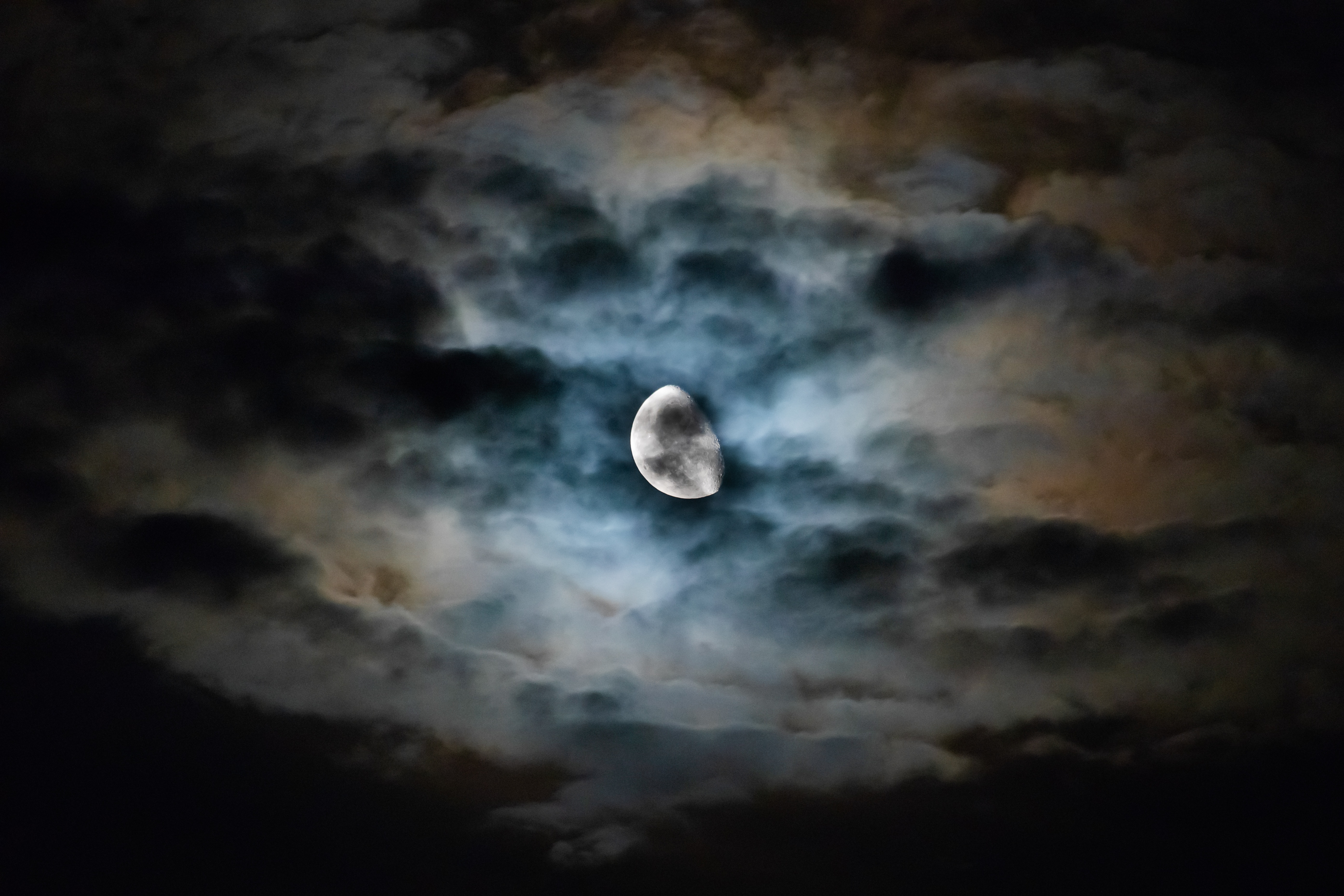 Desktop FHD clouds, sky, night, moon, dark, mainly cloudy, overcast