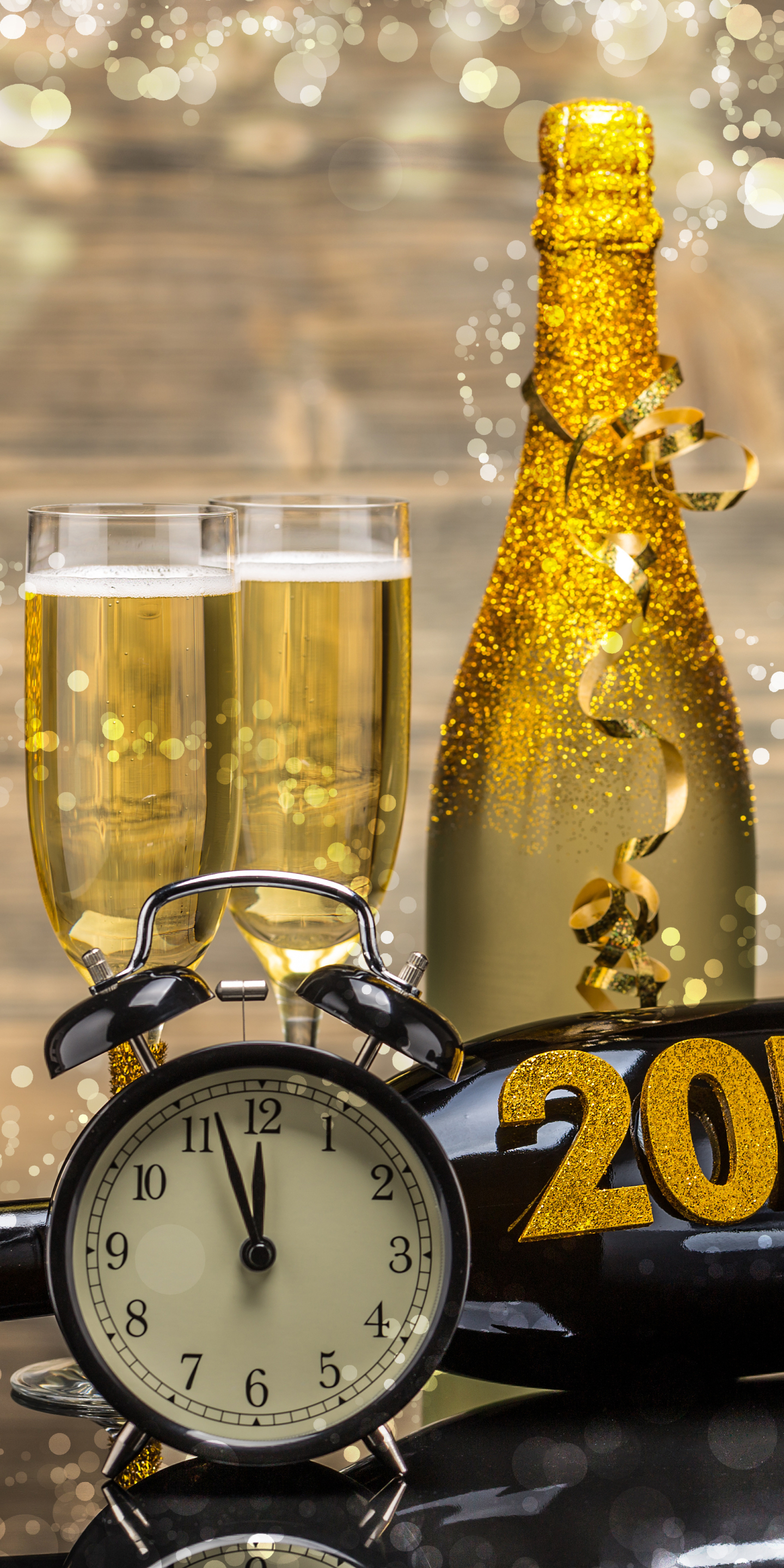 Téléchargez des papiers peints mobile Horloge, Nouvel An, Vacances, Champagne, Bouteille, L'horloge, Nouvel An 2016 gratuitement.