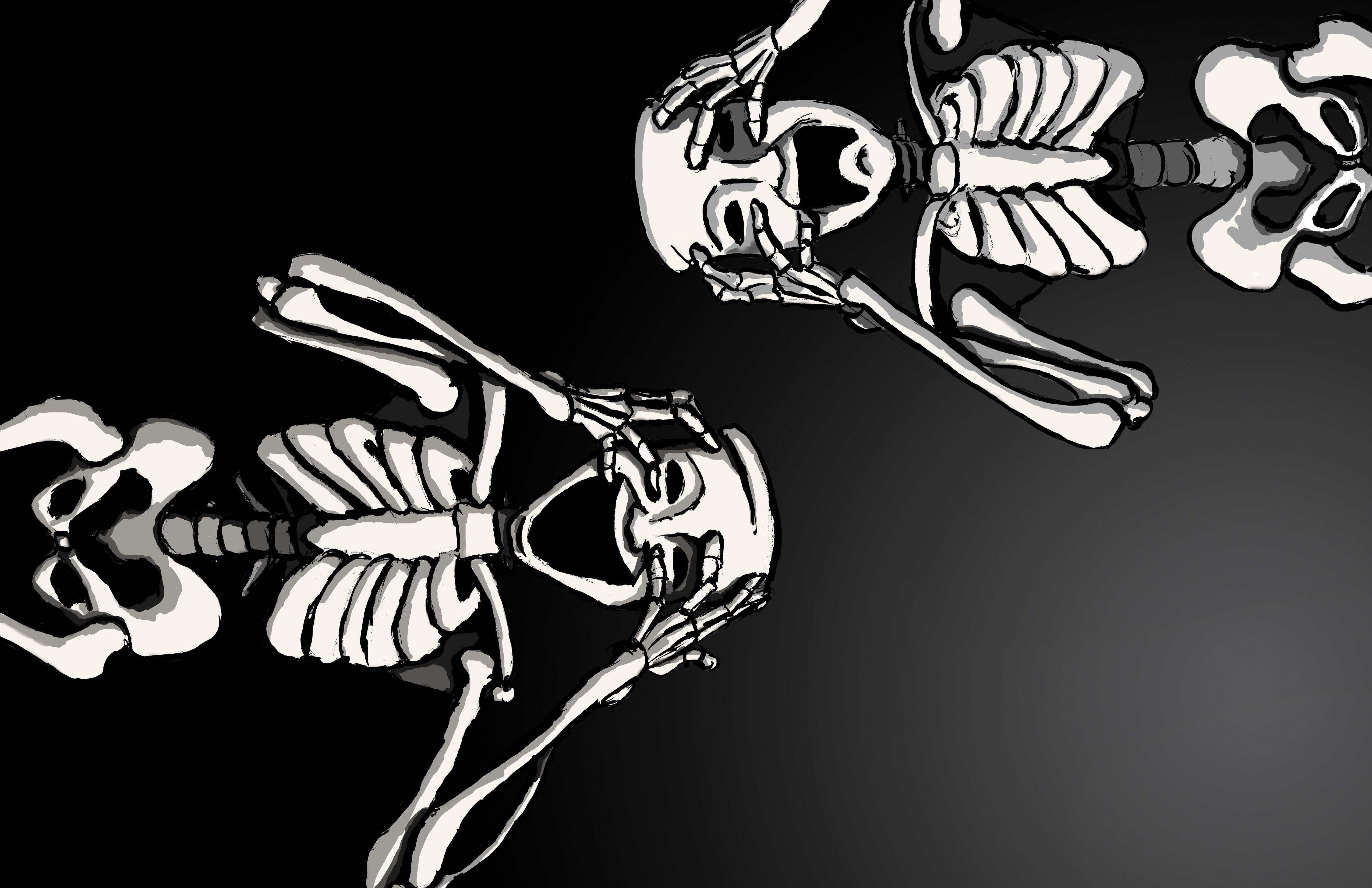 Скачать обои бесплатно Скелет, Тьма, Ужастик, Ползающий, Страшные, Пугающий, Хеллоуин картинка на рабочий стол ПК