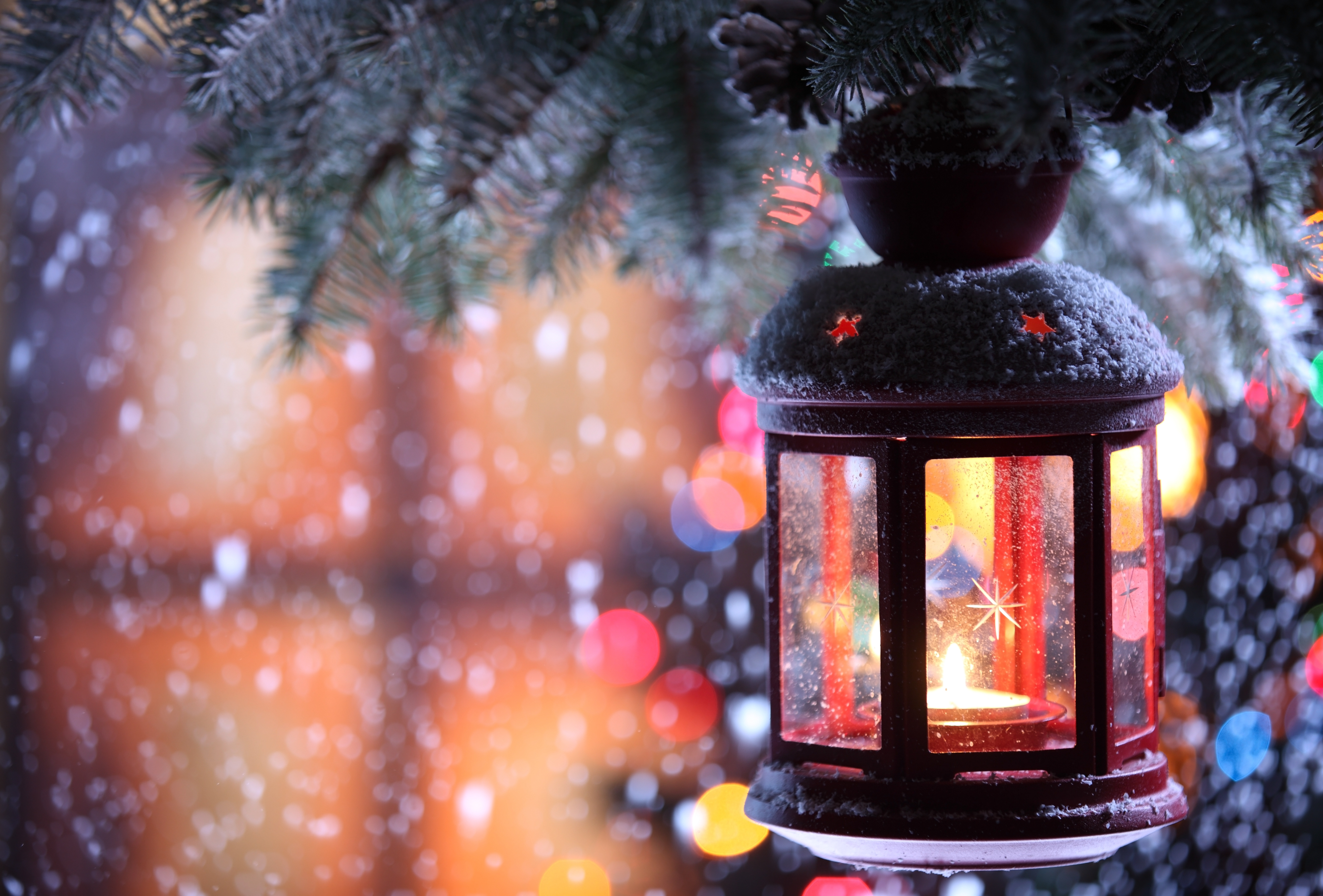 candlestick, branch, snowflakes, winter, holidays, snow, christmas tree, candle, flashlight