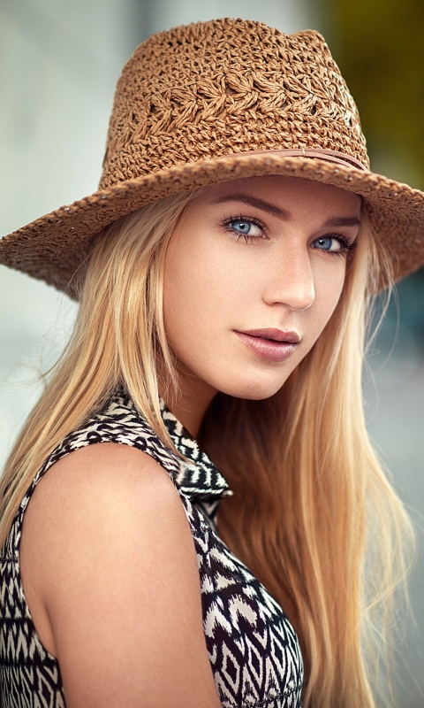 Download mobile wallpaper Blonde, Hat, Model, Women, Blue Eyes, Eva Mikulski for free.