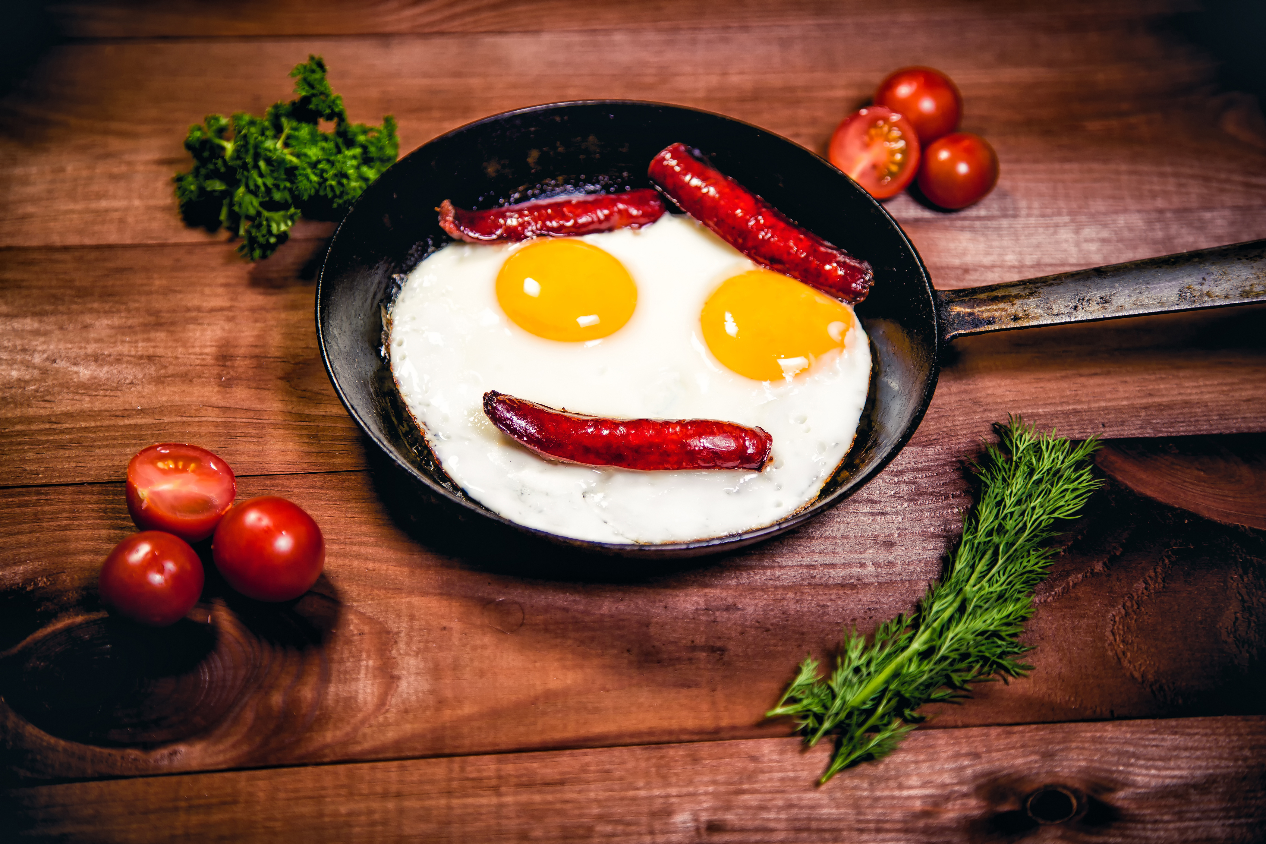egg, food, still life, face, sausage, tomato