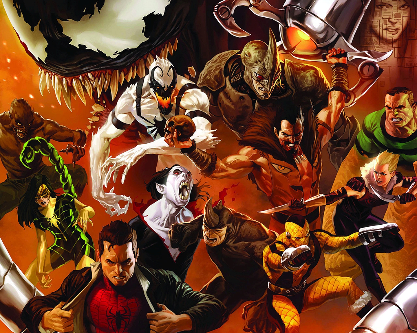 Download mobile wallpaper Spider Man, Venom, Comics, Rhino (Marvel Comics) for free.