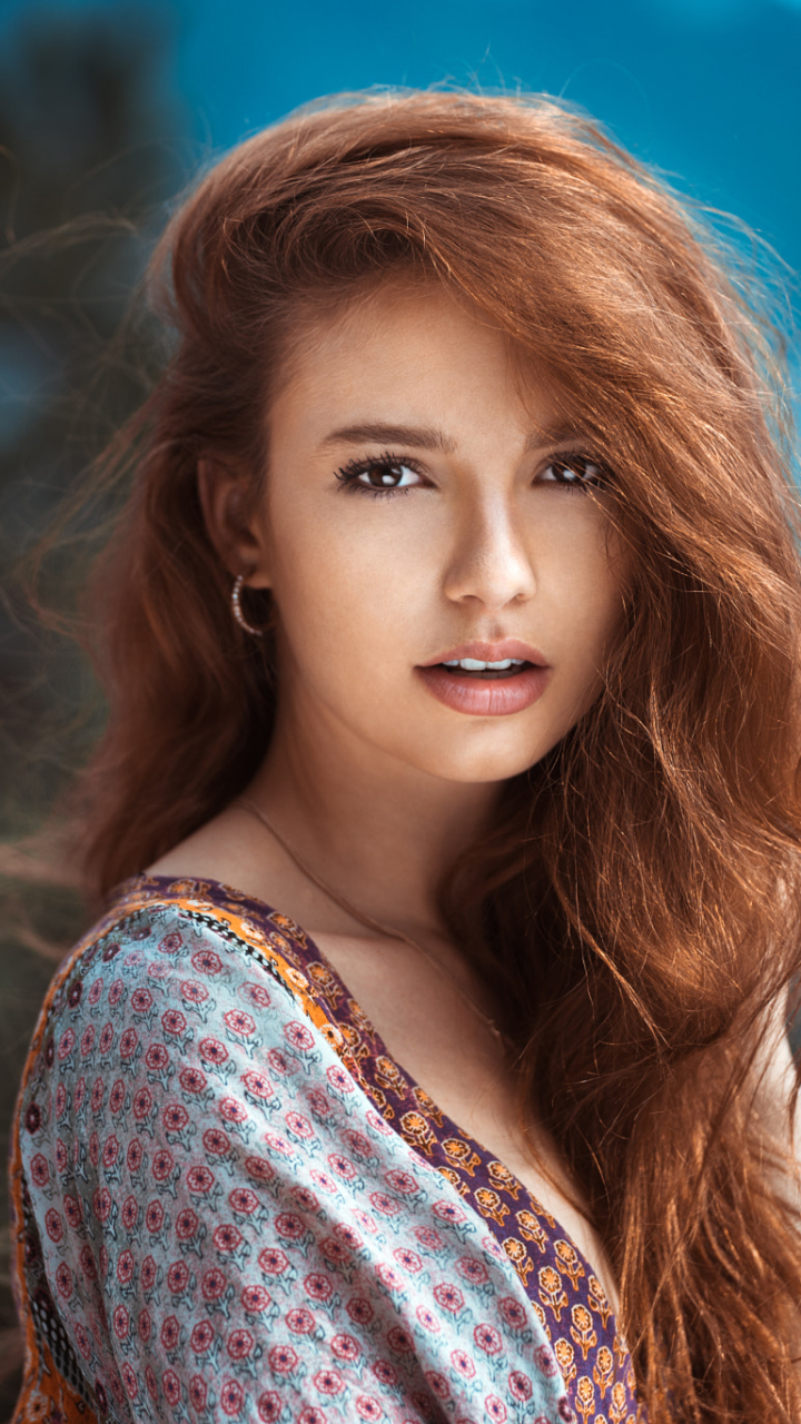 Download mobile wallpaper Redhead, Model, Women, Brown Eyes, Long Hair for free.
