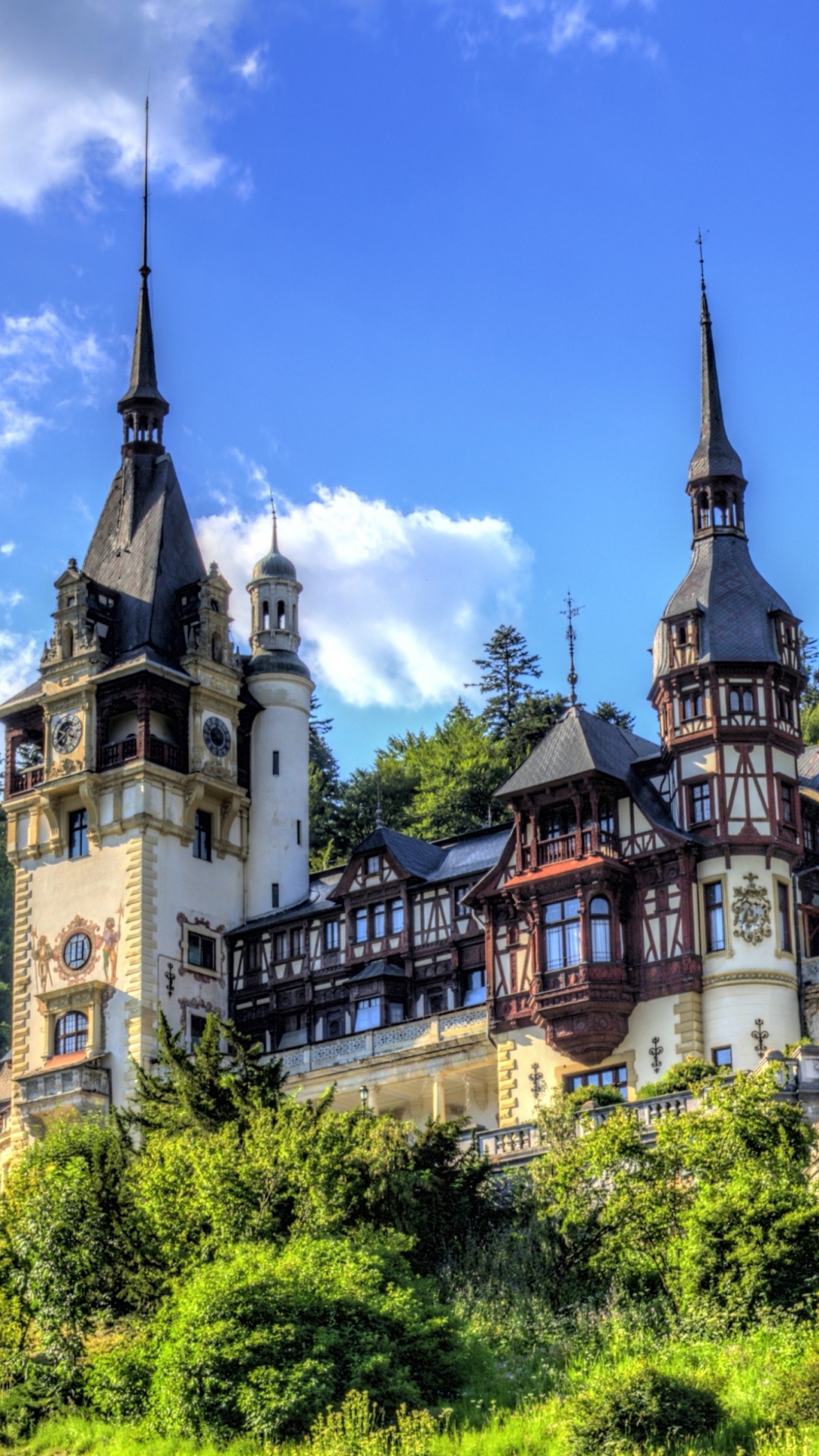 Download mobile wallpaper Summer, Castles, Romania, Man Made, Peles Castle for free.