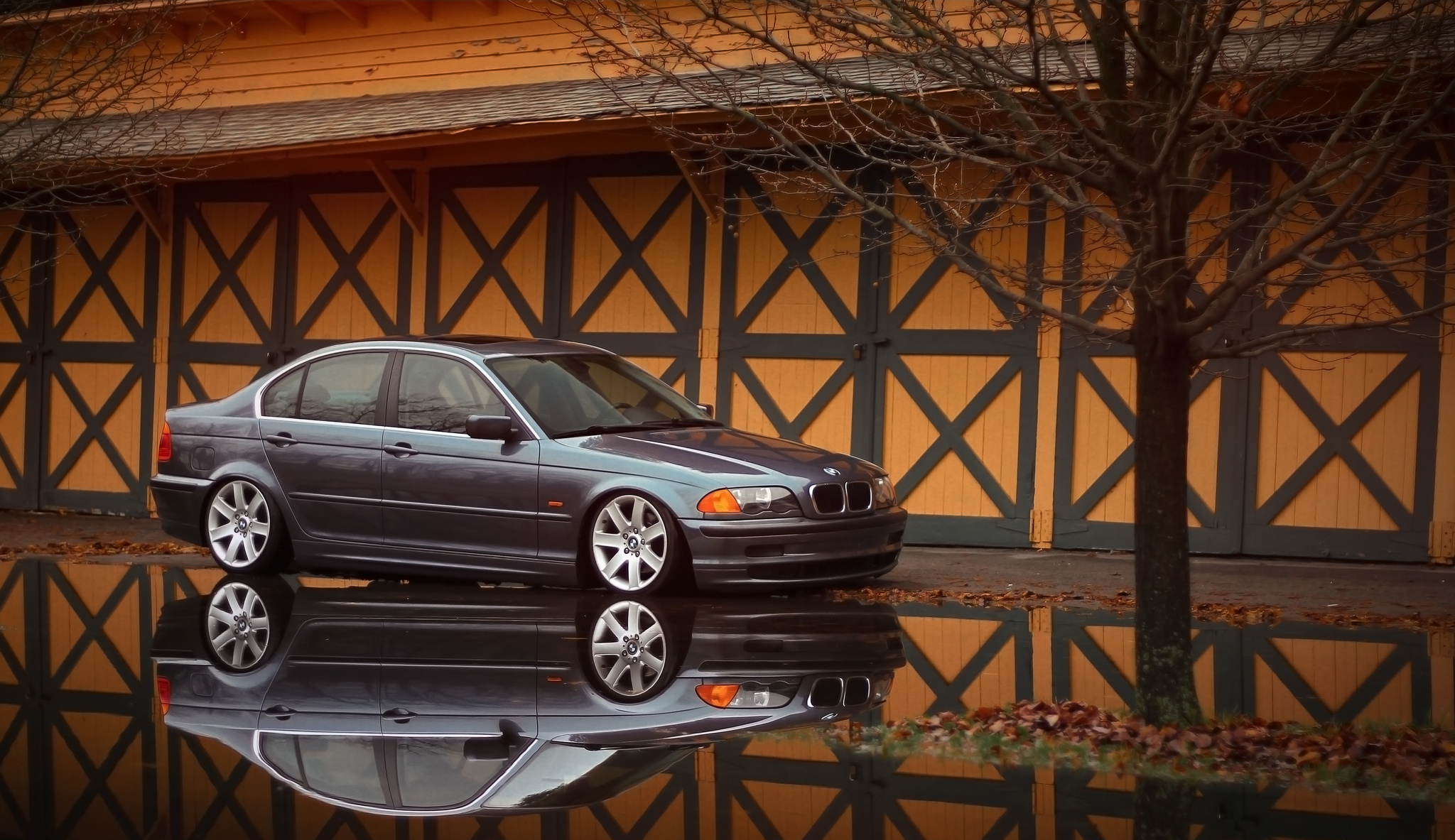 e46, bmw, cars, reflection, side view