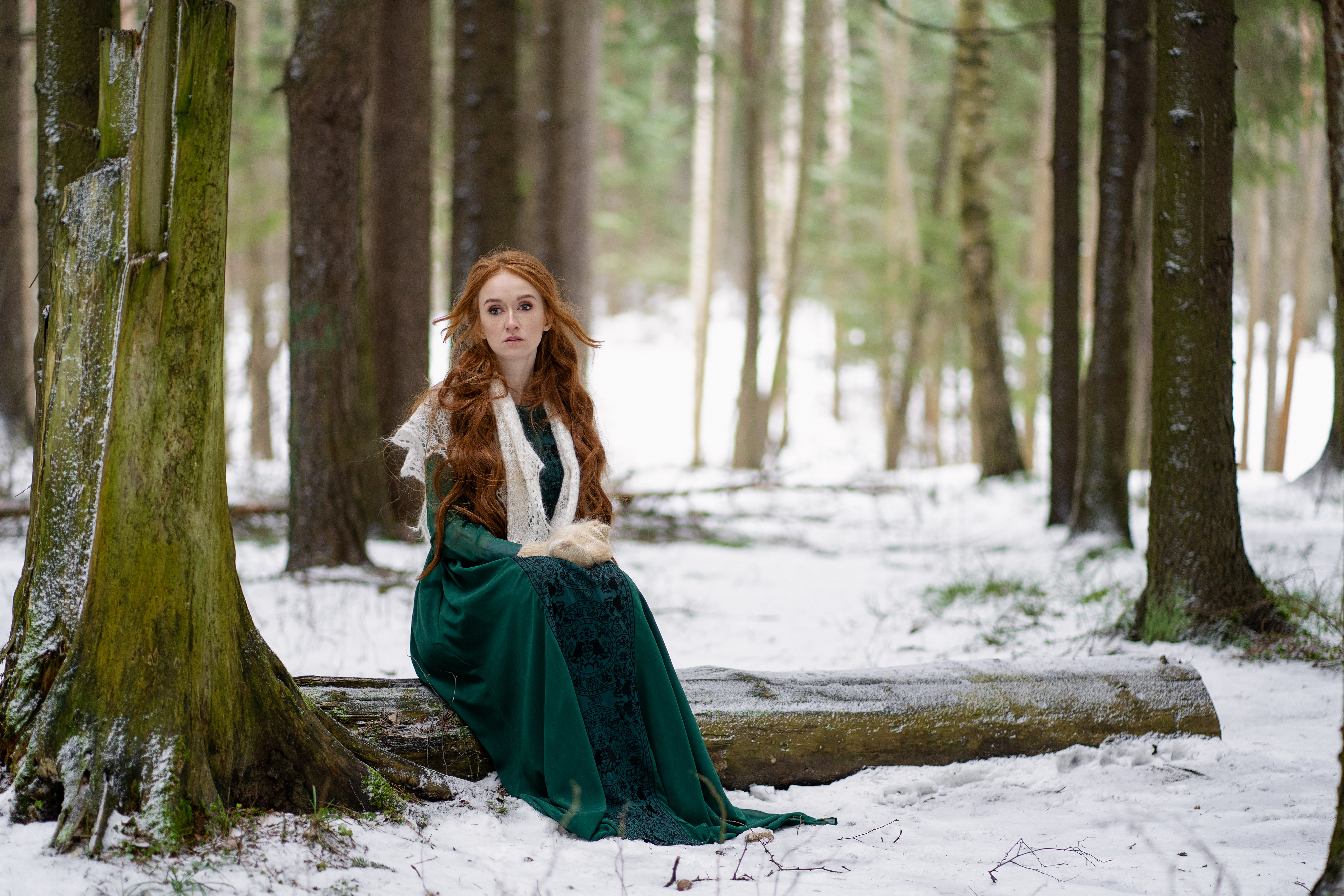 Free download wallpaper Winter, Redhead, Model, Women, Long Hair, Depth Of Field on your PC desktop