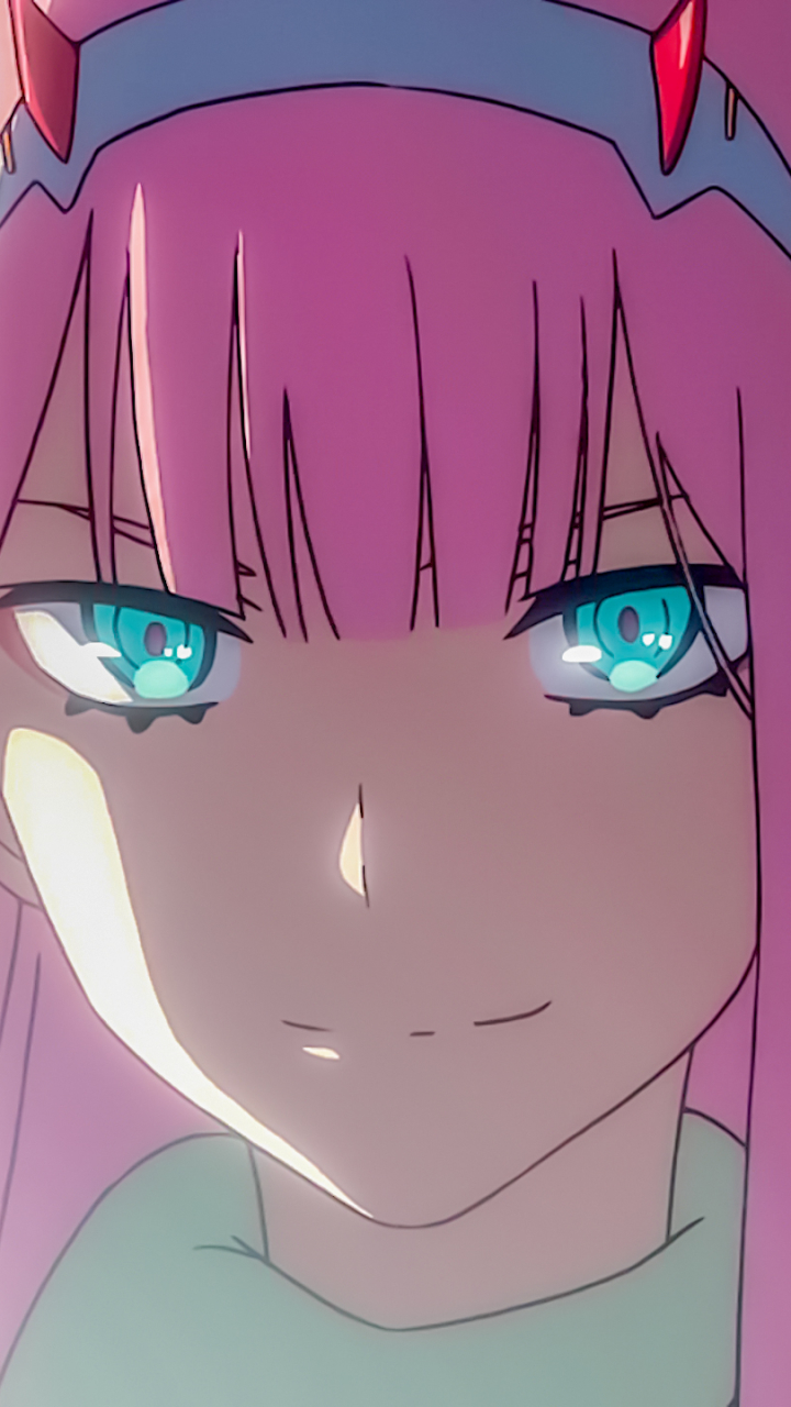 Handy-Wallpaper Gesicht, Pinkes Haar, Animes, Aqua Augen, Darling In The Franxx, Zero Two (Liebling Im Franxx) kostenlos herunterladen.