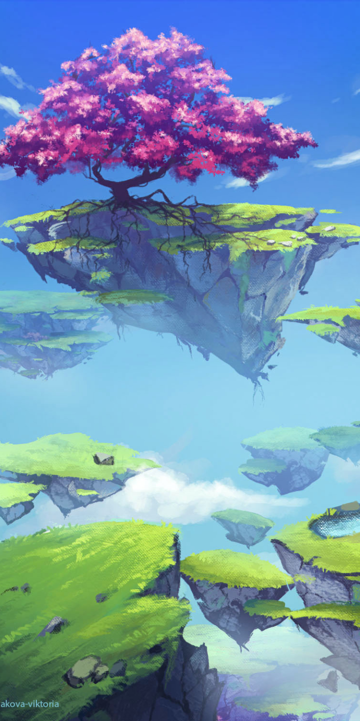 Download mobile wallpaper Landscape, Fantasy, Sky, Tree, Floating Island for free.