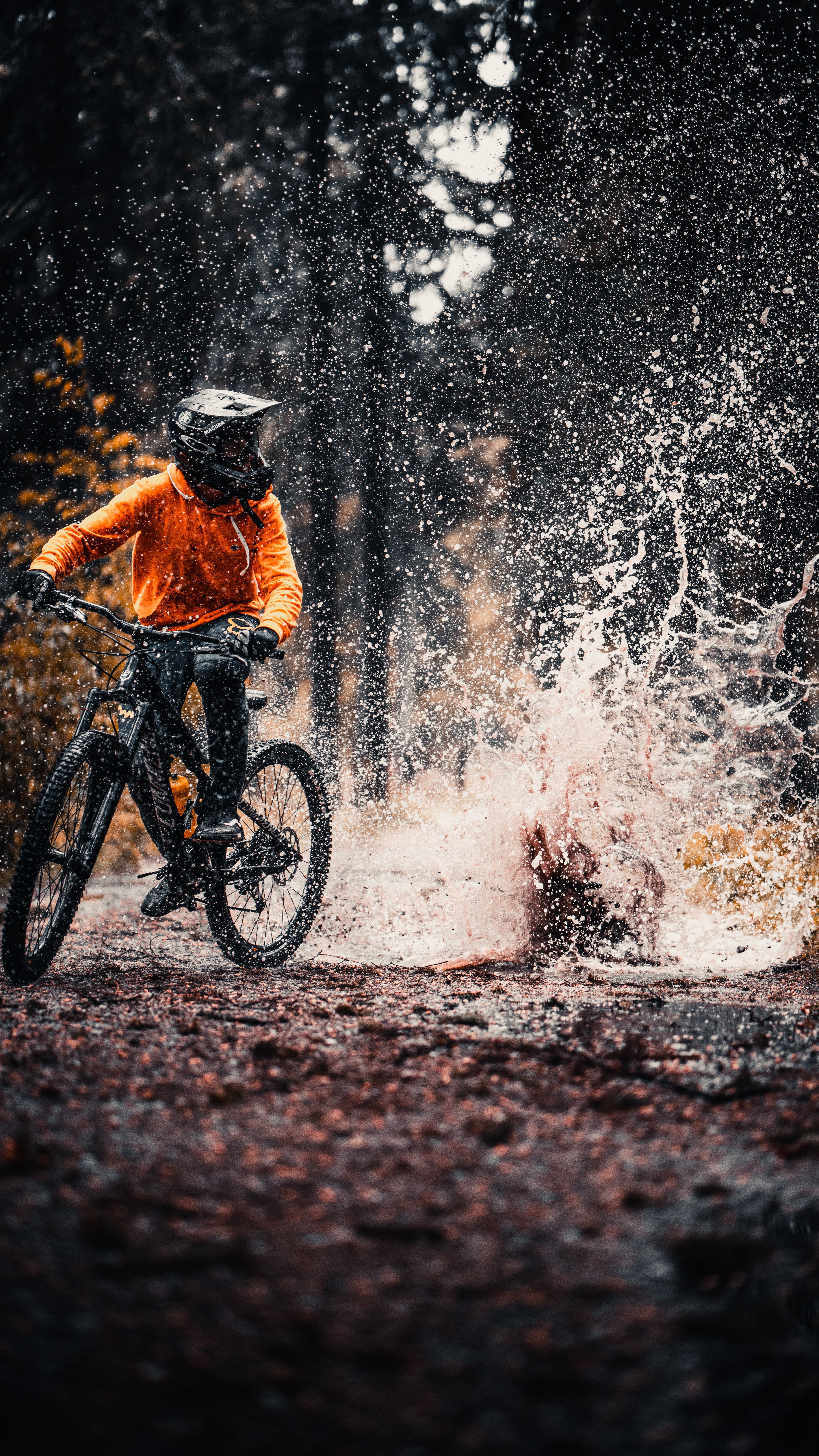 bicycle, cyclist, spray, extreme, sports, puddle
