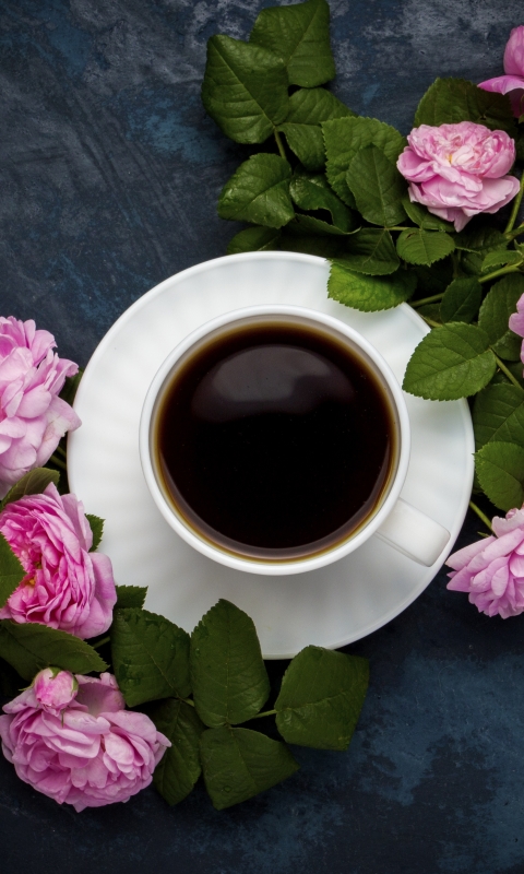 Download mobile wallpaper Food, Coffee, Rose, Cup, Drink, Pink Flower for free.