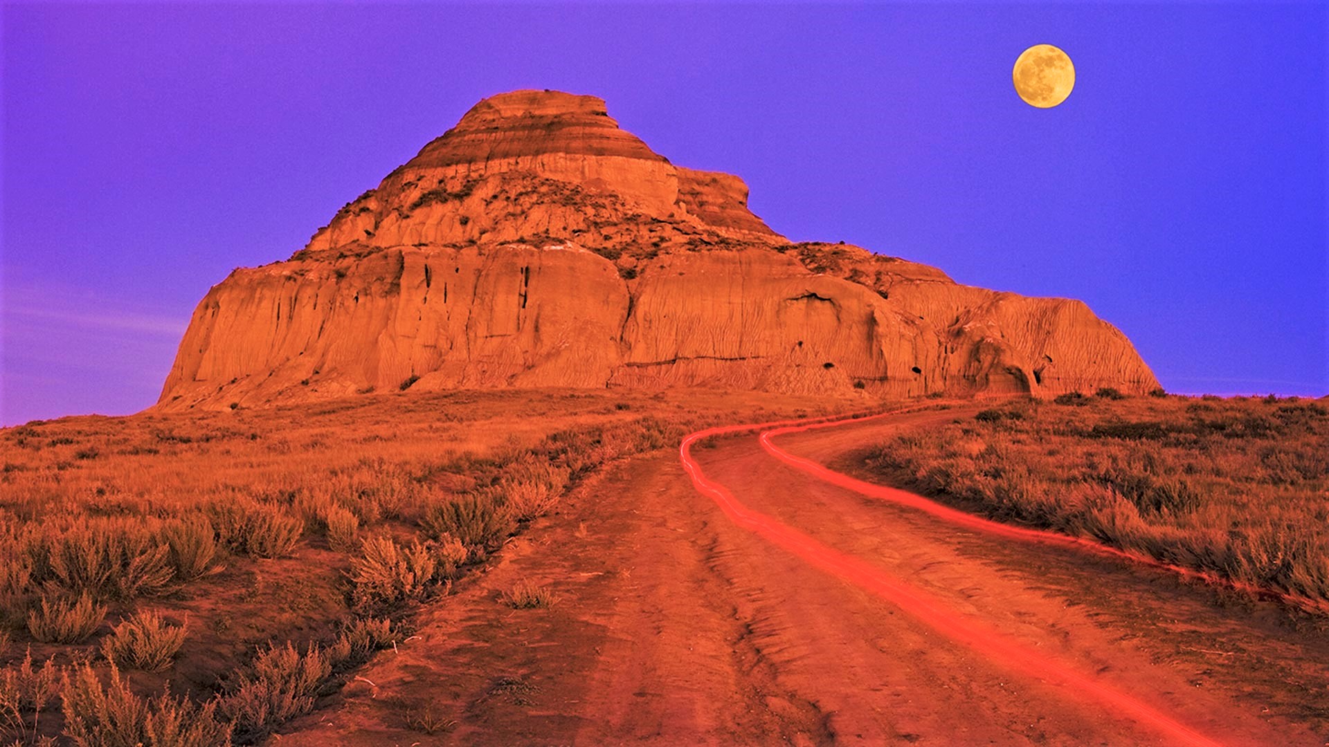 Download mobile wallpaper Moon, Desert, Road, Man Made for free.