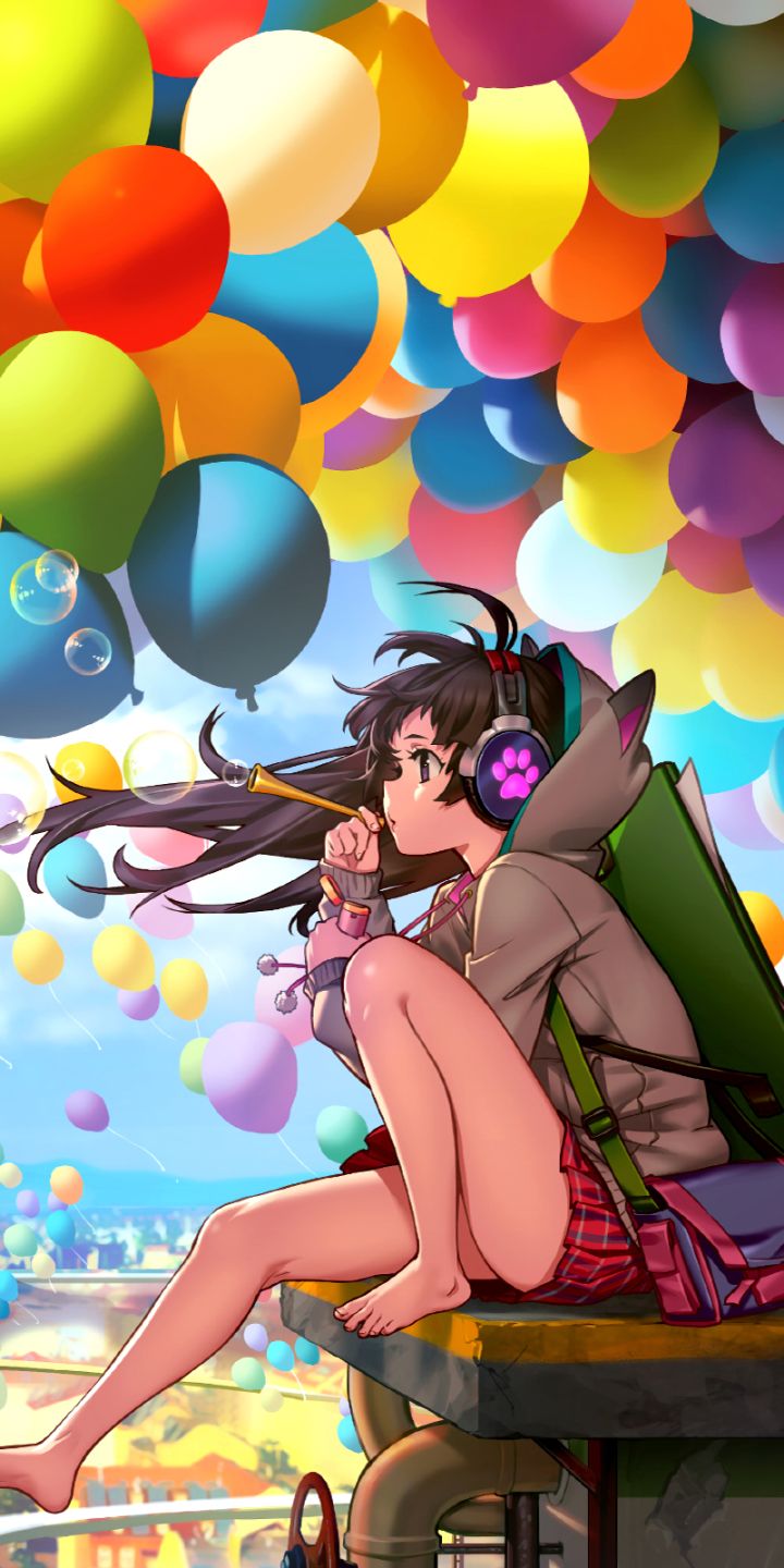 Download mobile wallpaper Anime, Fantasy, Headphones, Colors, Original, Feet for free.