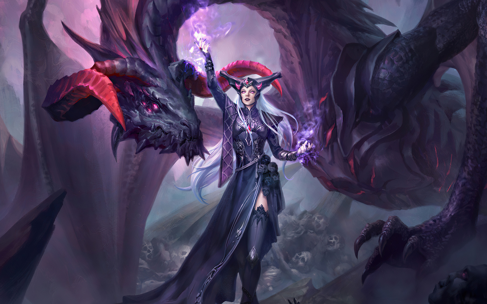 Download mobile wallpaper Fantasy, Dragon, Sorceress for free.