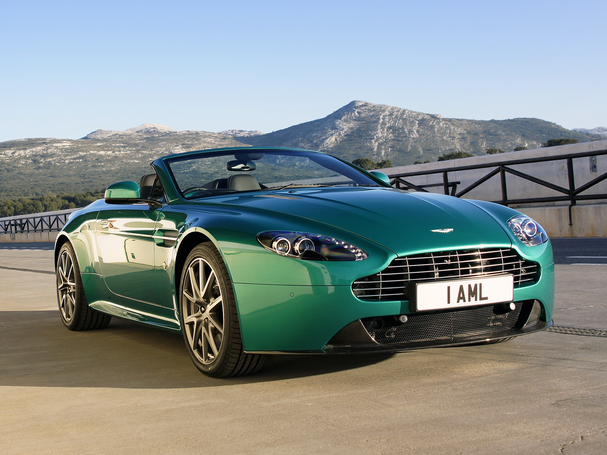 mountains, aston martin, cars, green, front view, style, 2011, v8, vantage