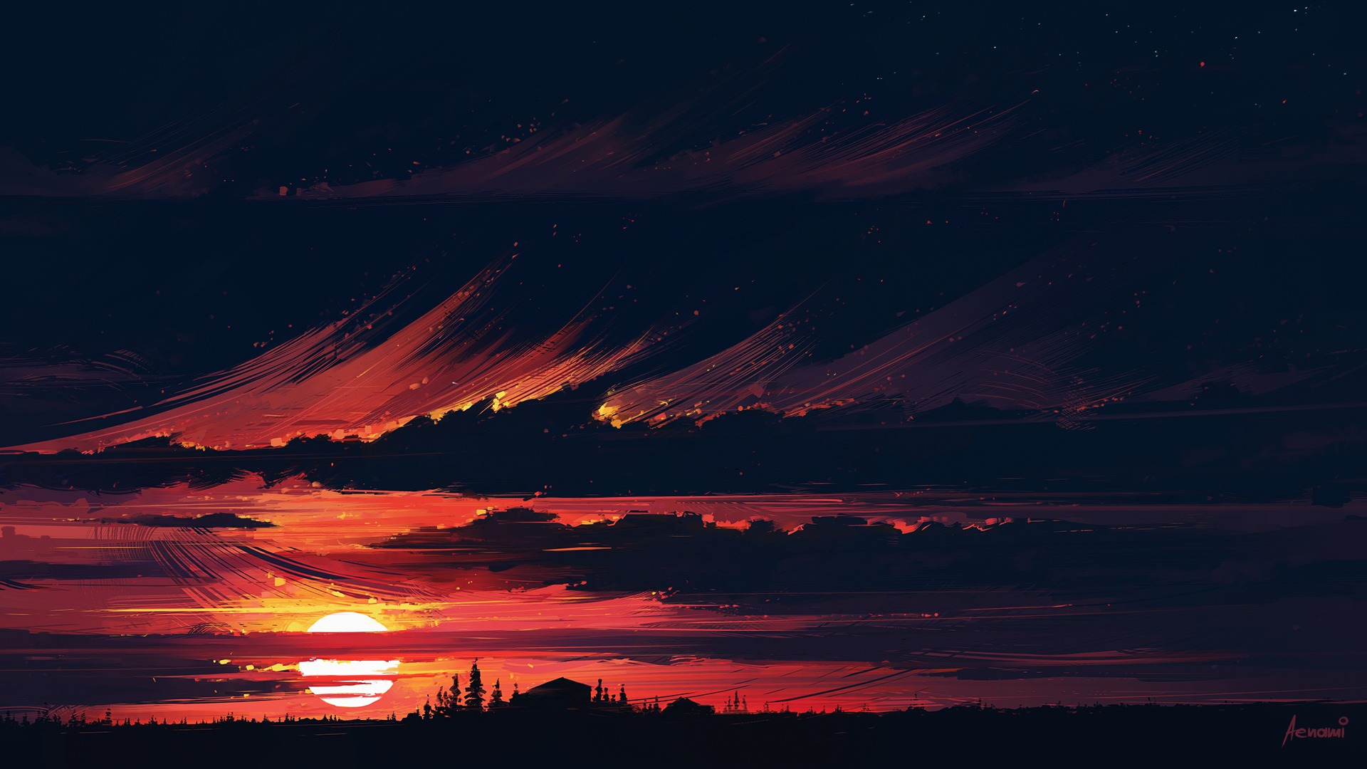 Download mobile wallpaper Sunset, Sun, Silhouette, Artistic, Cloud, Orange (Color) for free.