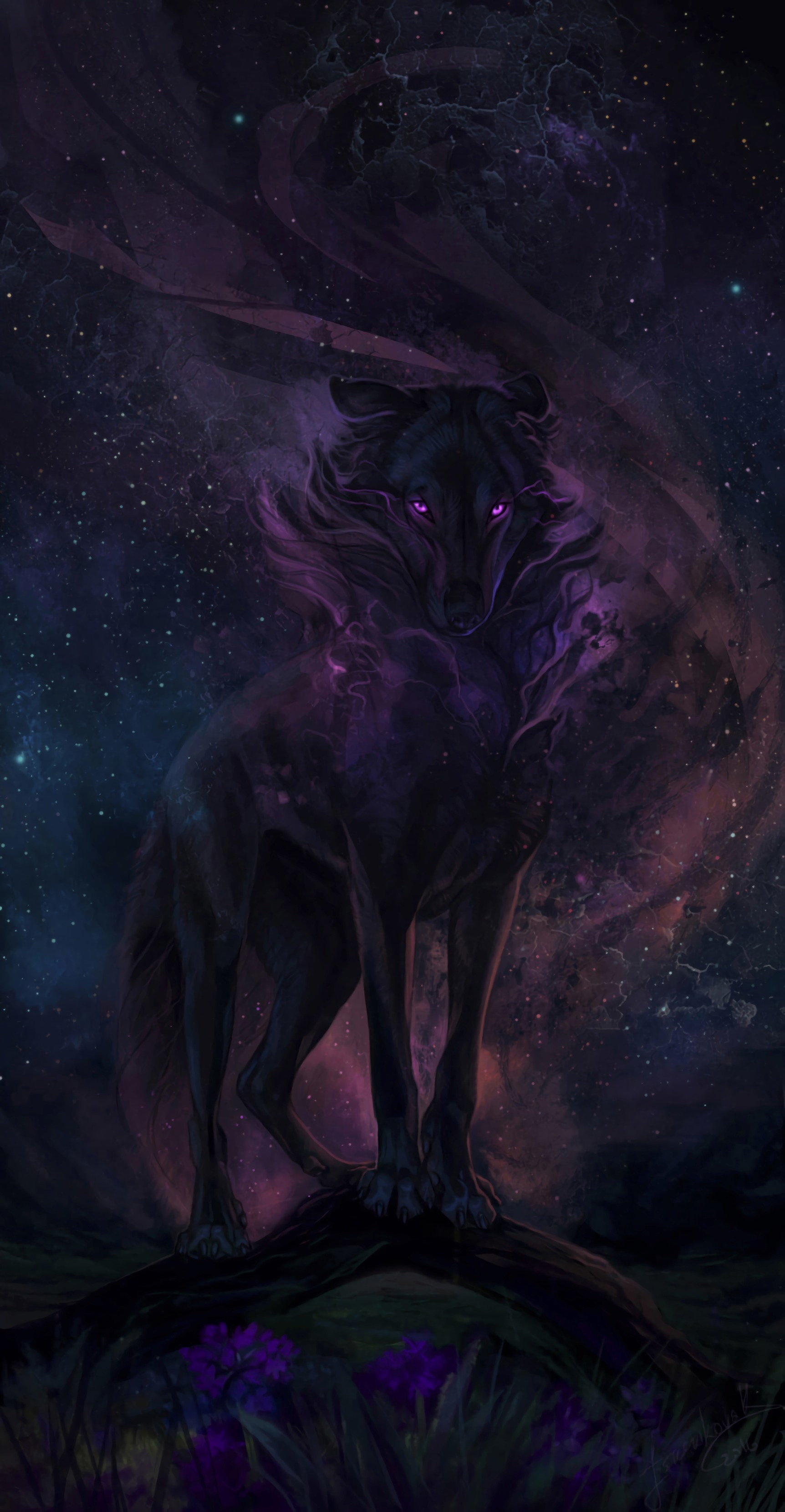 wolf, art, dark, night