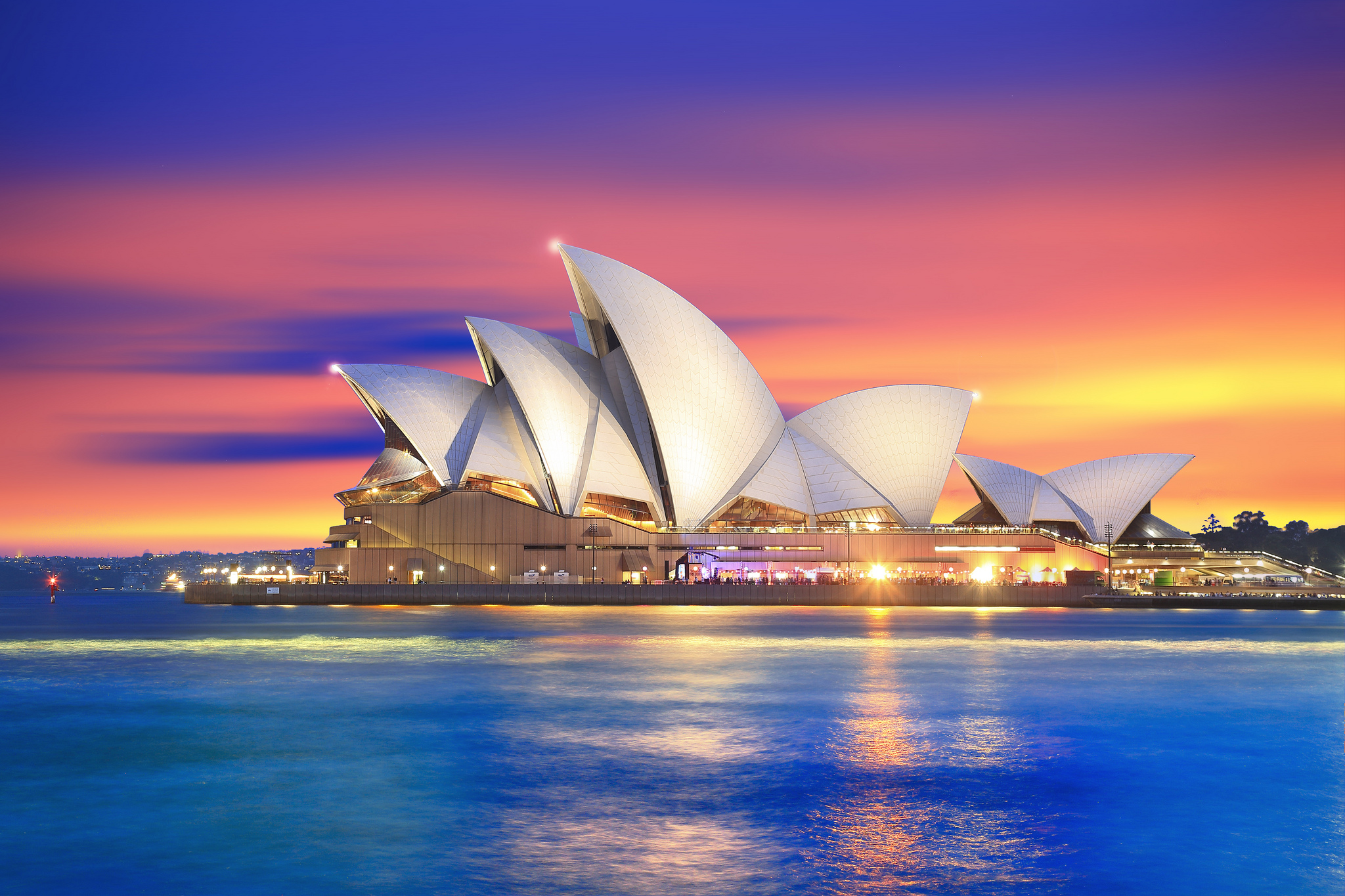 Download mobile wallpaper Sunset, Sky, Sydney, Australia, Sydney Opera House, Man Made, Sydney Harbour for free.