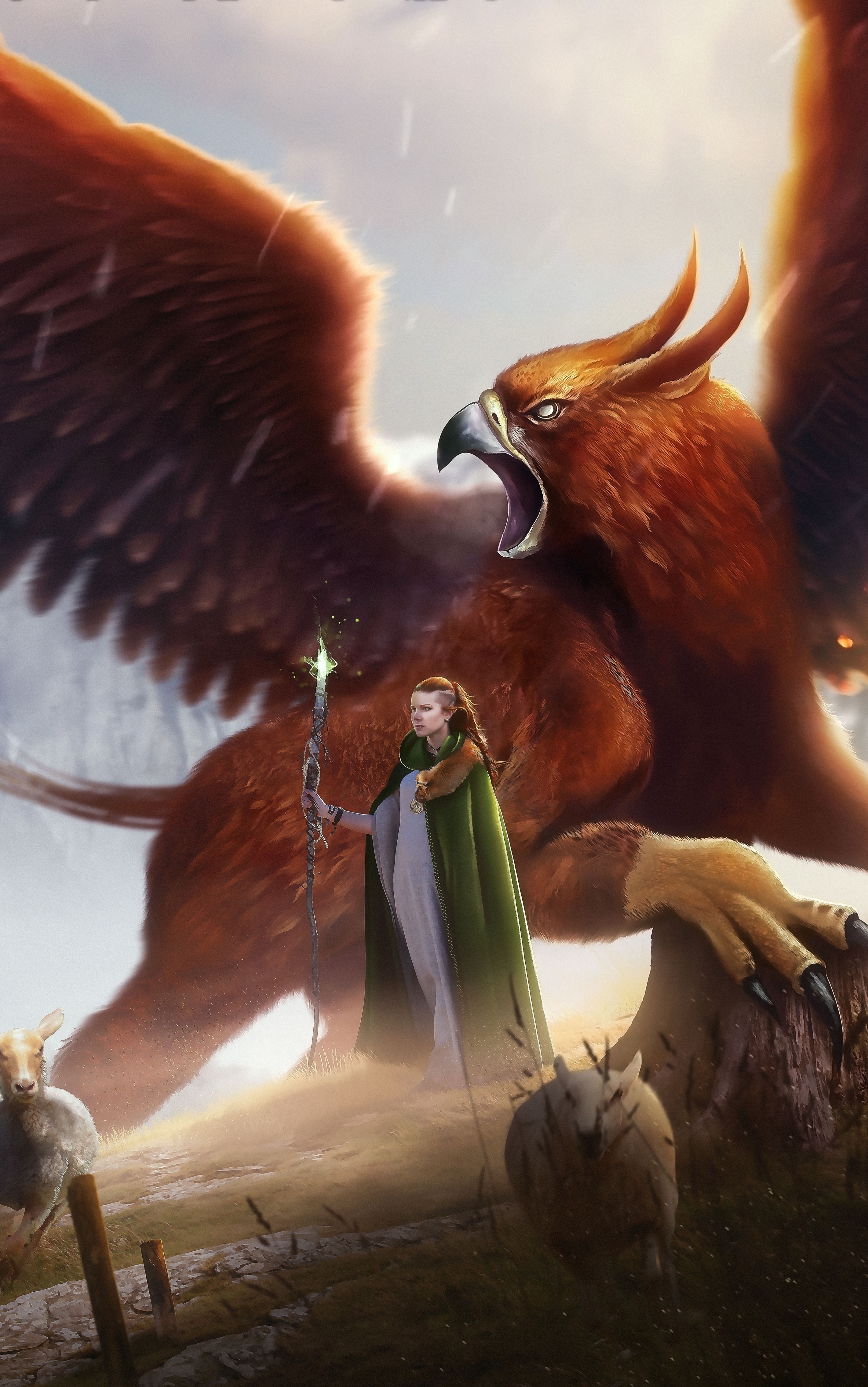 Download mobile wallpaper Fantasy, Griffin, Sorceress, Fantasy Animals for free.