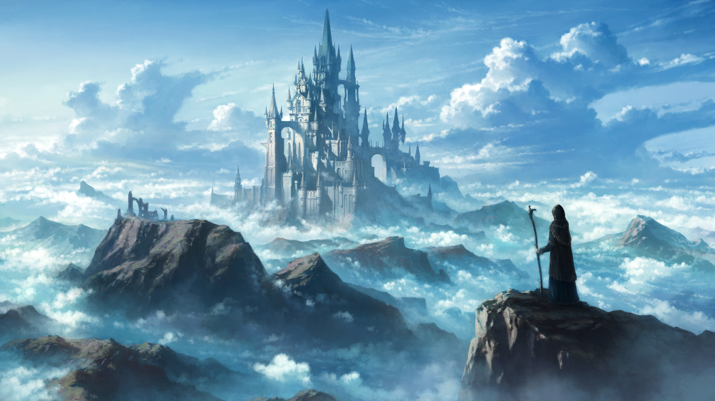 Free download wallpaper Fantasy, Sky, Castles, Mountain, Cloud, Castle on your PC desktop