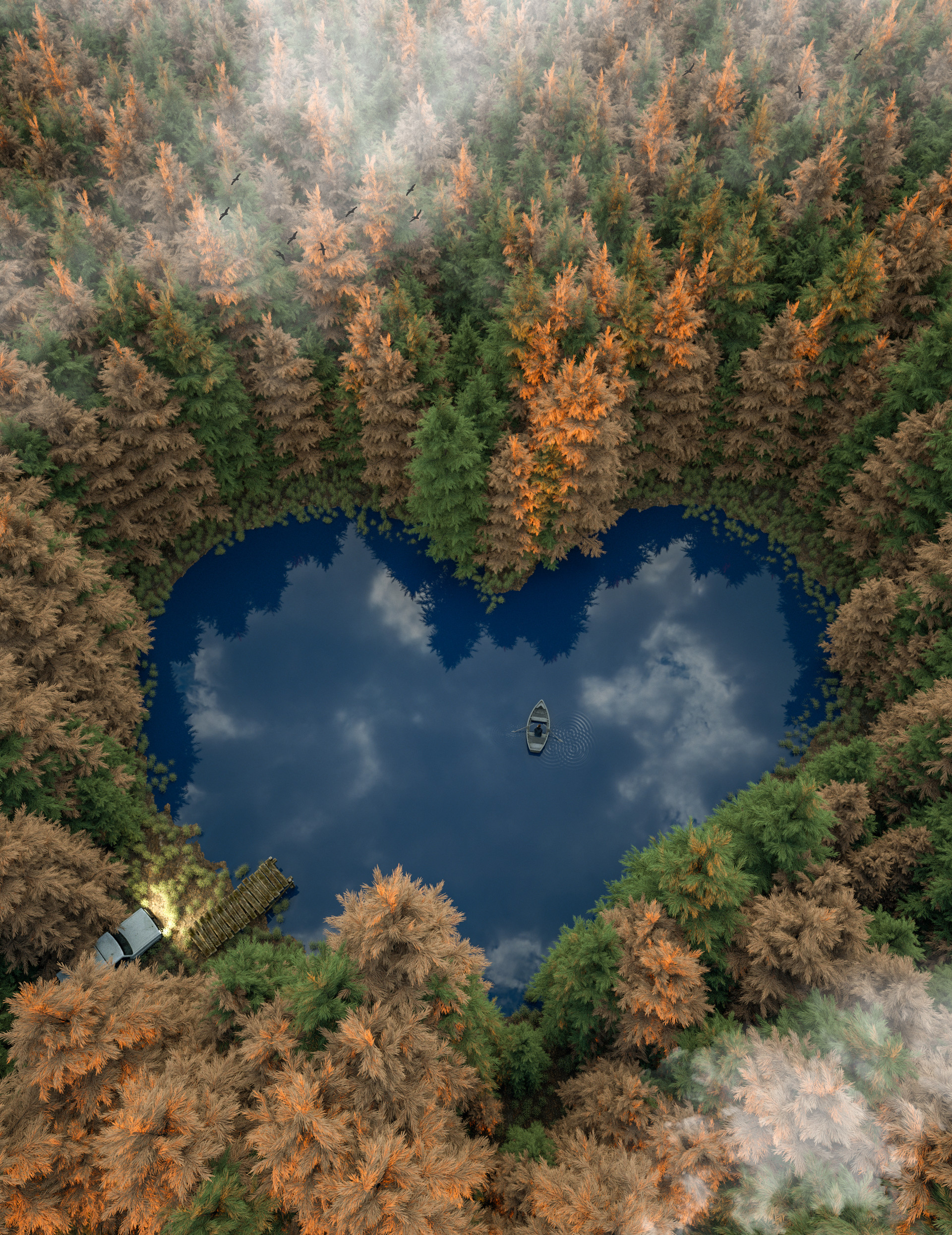 123951 descargar fondo de pantalla naturaleza, lago, bosque, un barco, bote, un corazón, corazón: protectores de pantalla e imágenes gratis